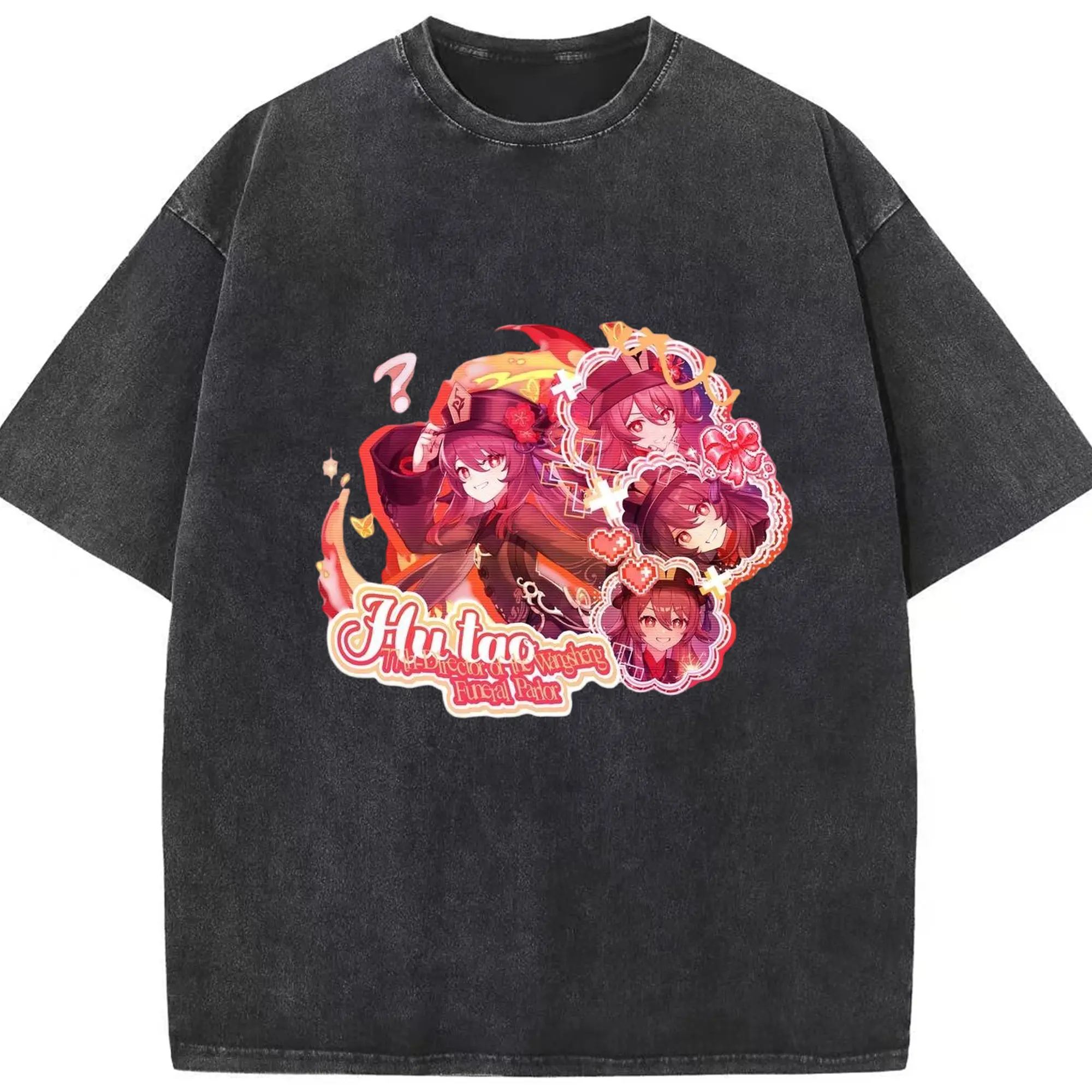 Genshin リーユエ フータオ - 綿100％ ヴィンテージ風 半袖Tシャツ ・ フロントプリント ・ 柔らか肌触り ・ 通気性 快適 ・ スポーツ カジュアル 外出用