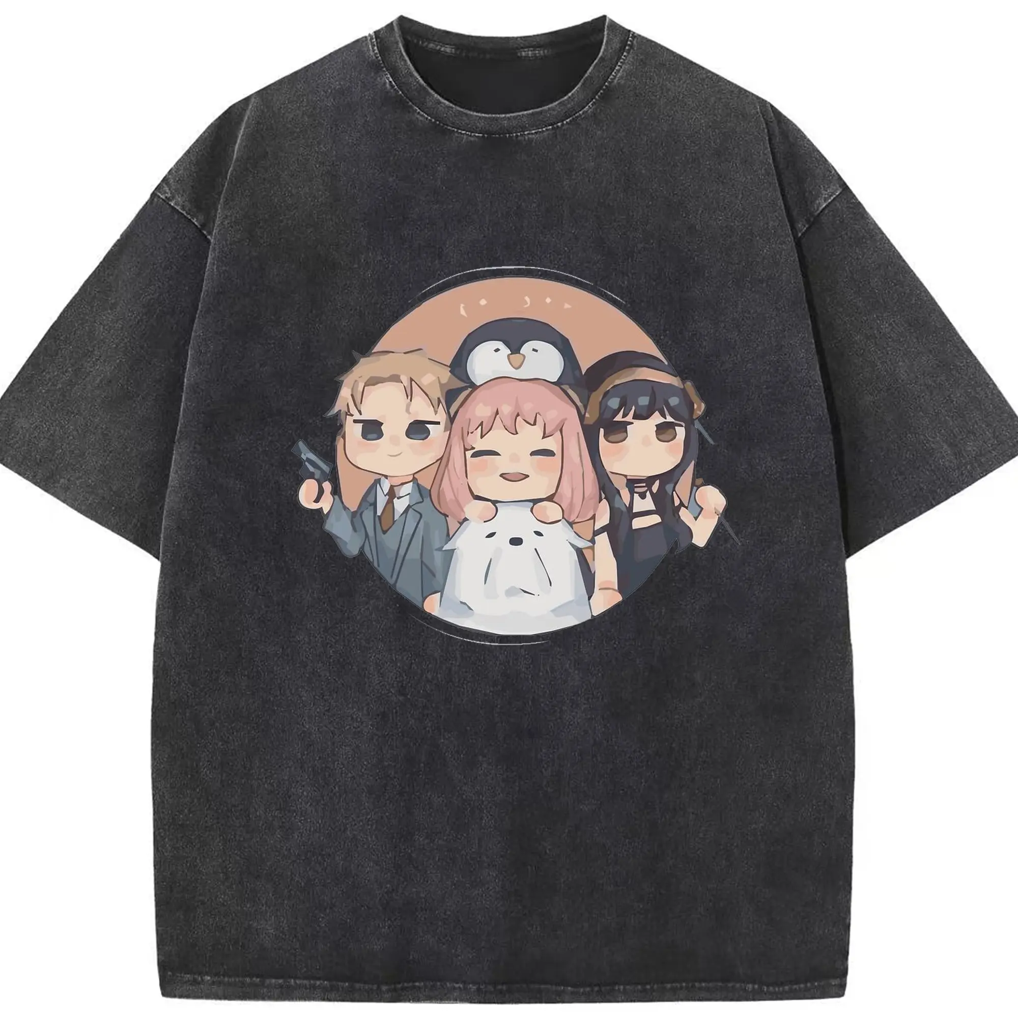 SPY×FAMILY フォージャー家 デフォルト ヨル家族愛 - 綿100％ ヴィンテージ風 半袖Tシャツ ・ フロントプリント ・ 柔らか肌触り ・ 通気性 快適 ・ スポーツ カジュアル 外出用