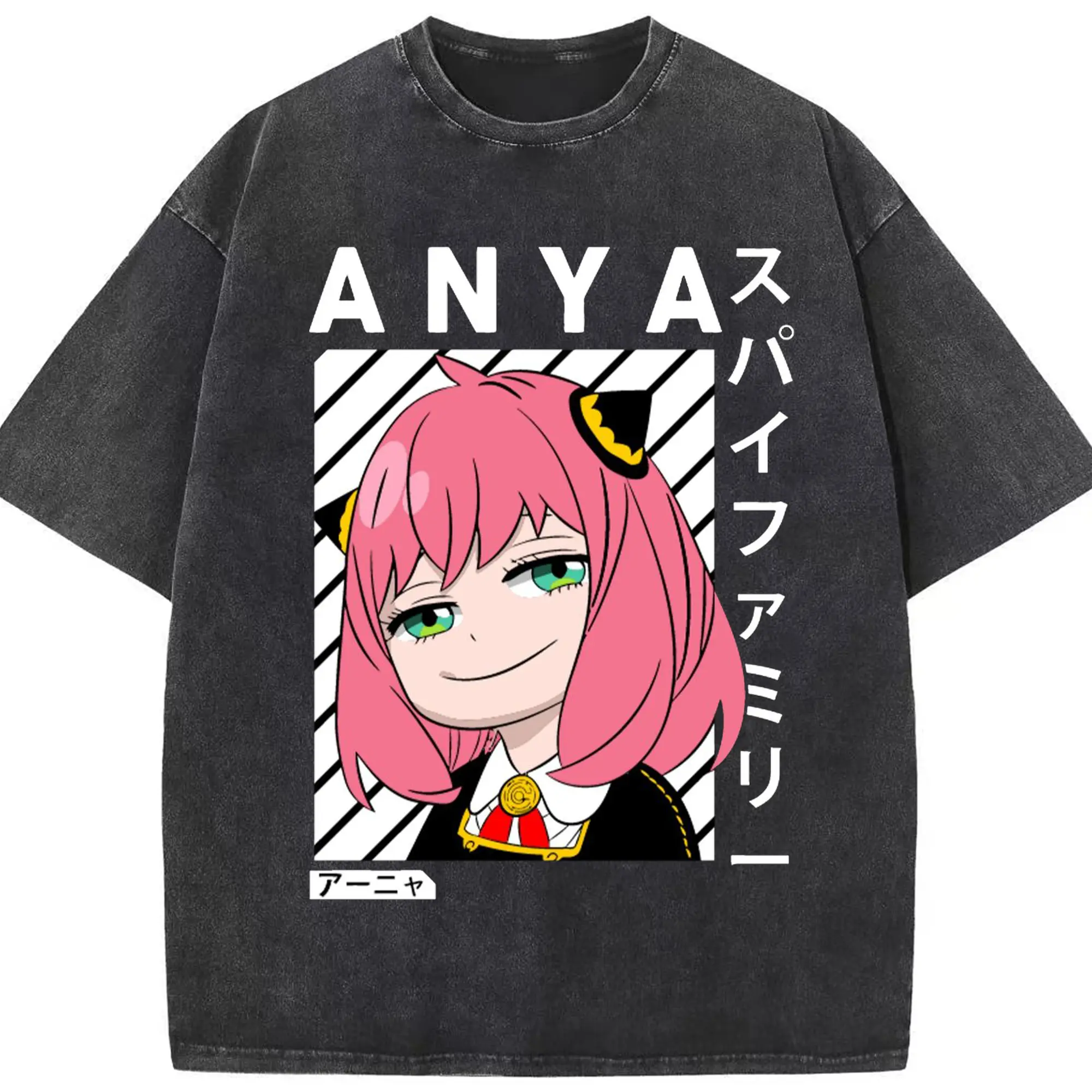 SPY×FAMILY アーニャ テレパシー - 綿100％ ヴィンテージ風 半袖Tシャツ ・ フロントプリント ・ 柔らか肌触り ・ 通気性 快適 ・ スポーツ カジュアル 外出用