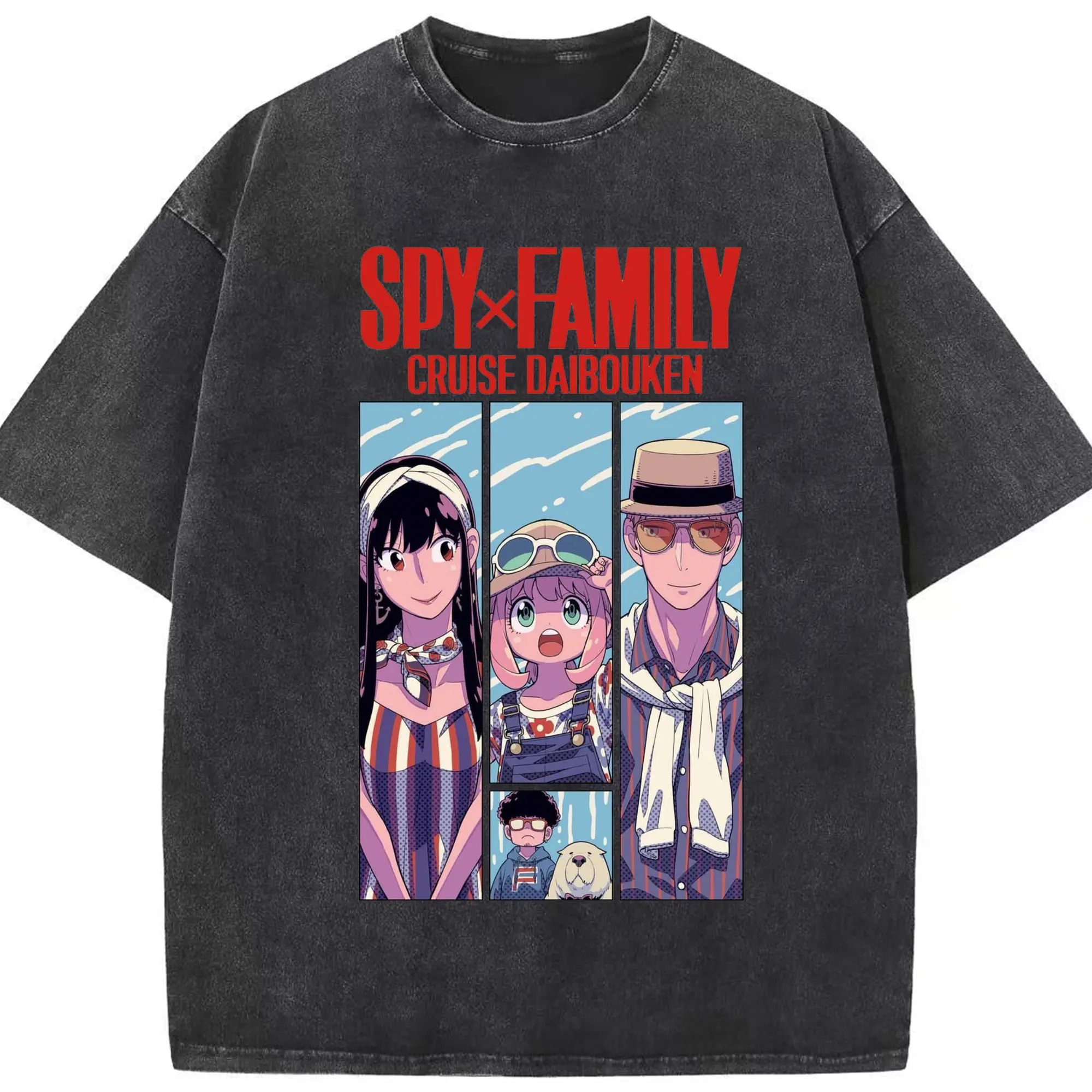 SPY×FAMILY フォージャー家 ヨル家族愛 - 綿100％ ヴィンテージ風 半袖Tシャツ ・ フロントプリント ・ 柔らか肌触り ・ 通気性 快適 ・ スポーツ カジュアル 外出用