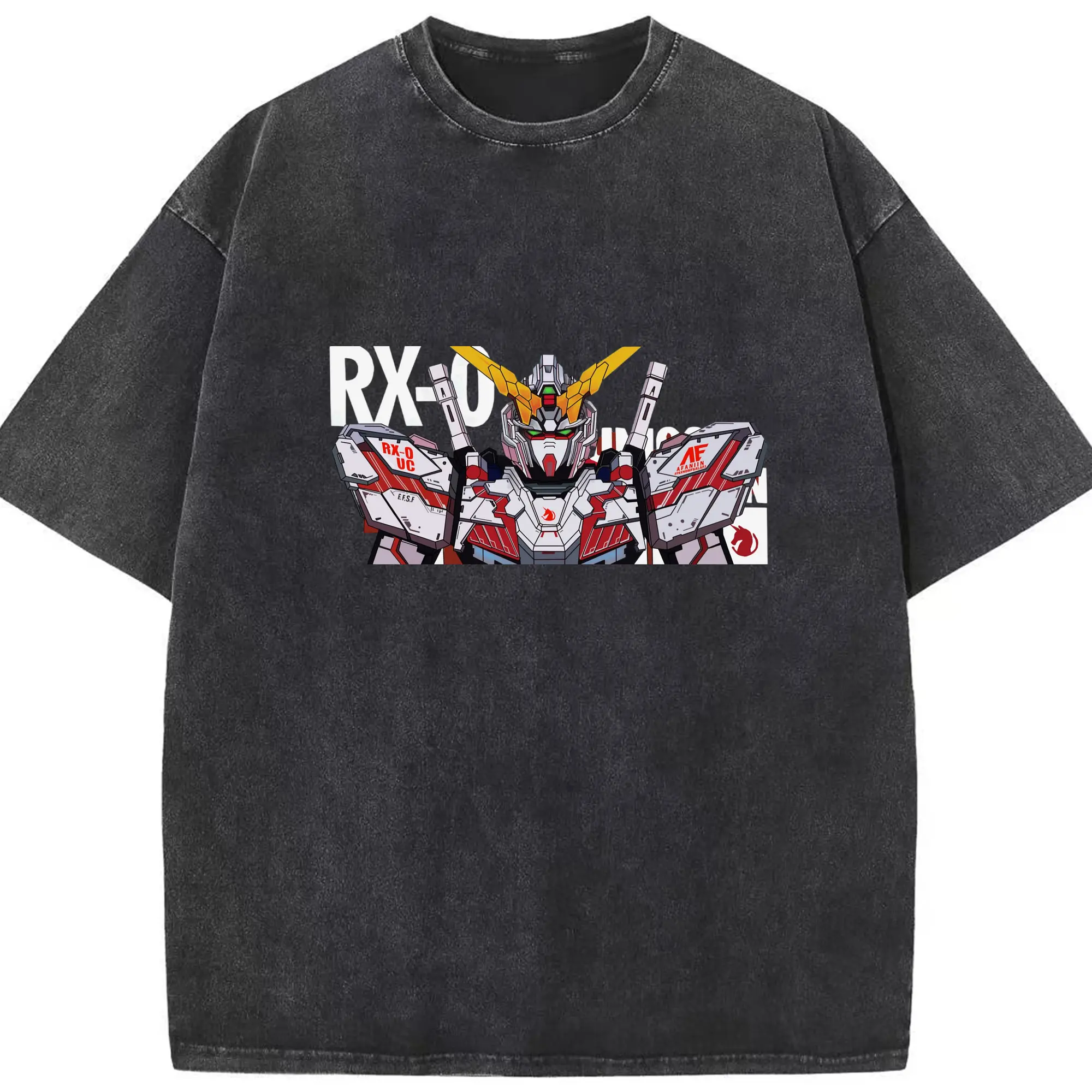 ガンダム GUNDAM  RX-0 - 綿100％ ヴィンテージ風 半袖Tシャツ ・ フロントプリント ・ 柔らか肌触り ・ 通気性 快適 ・ スポーツ カジュアル 外出用