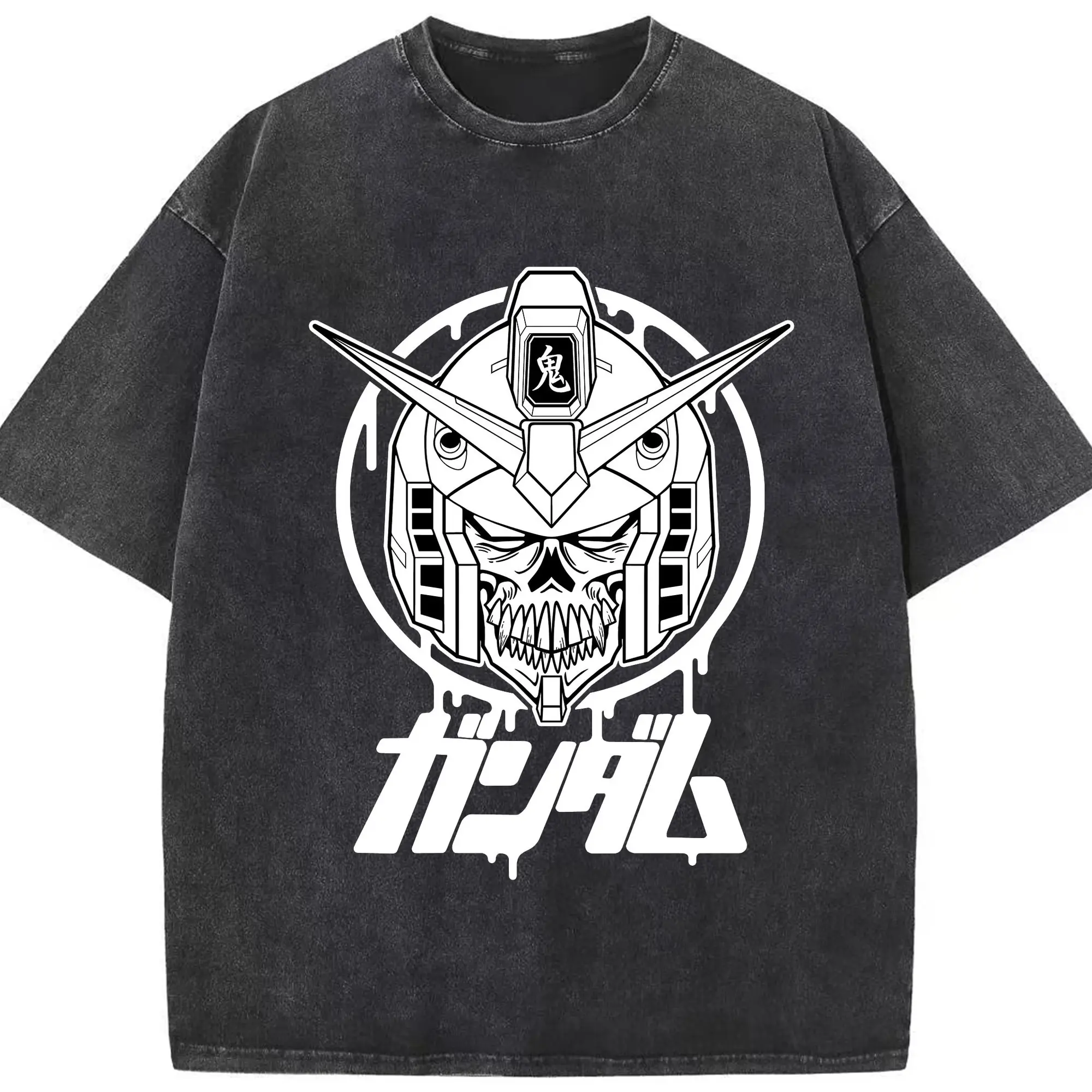 ガンダム スカルコラボ ガンダムクラシック - 綿100％ ヴィンテージ風 半袖Tシャツ ・ フロントプリント ・ 柔らか肌触り ・ 通気性 快適 ・ スポーツ カジュアル 外出用