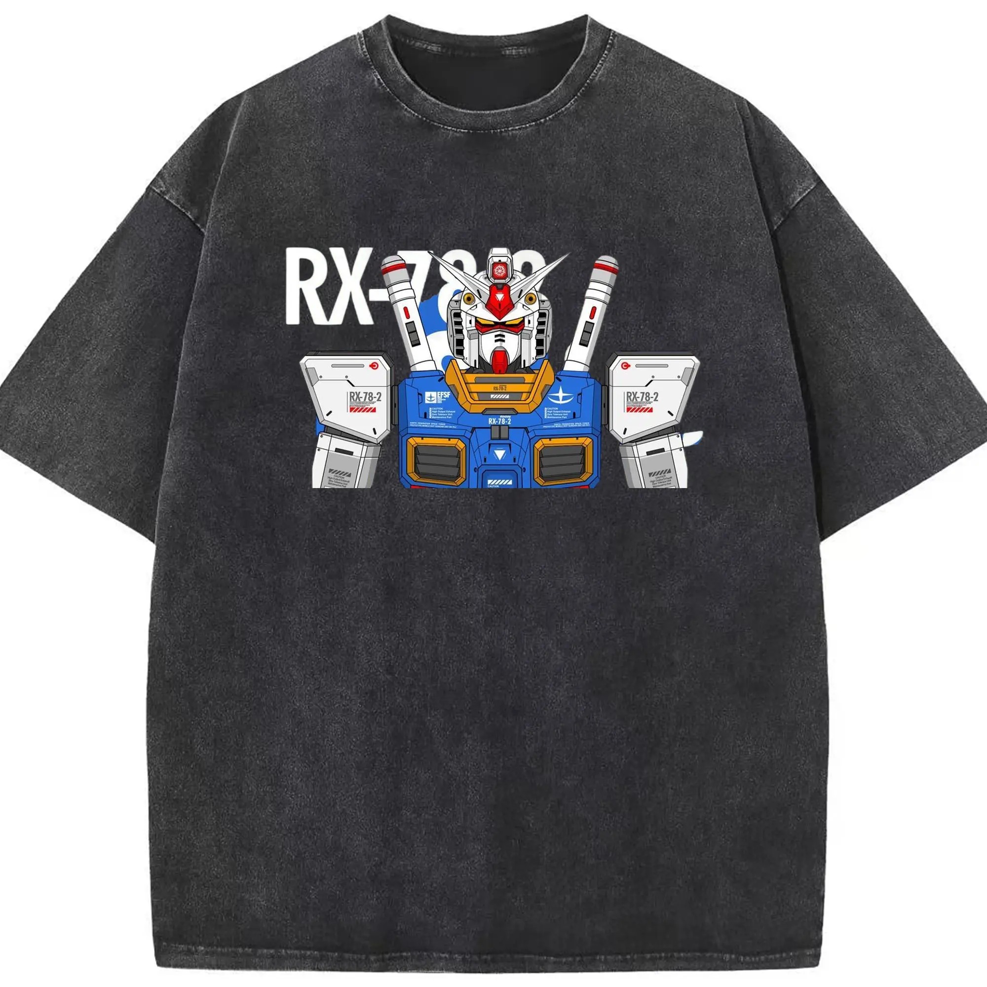 ガンダム 機動戦士ガンダム RX78 - 綿100％ ヴィンテージ風 半袖Tシャツ ・ フロントプリント ・ 柔らか肌触り ・ 通気性 快適 ・ スポーツ カジュアル 外出用