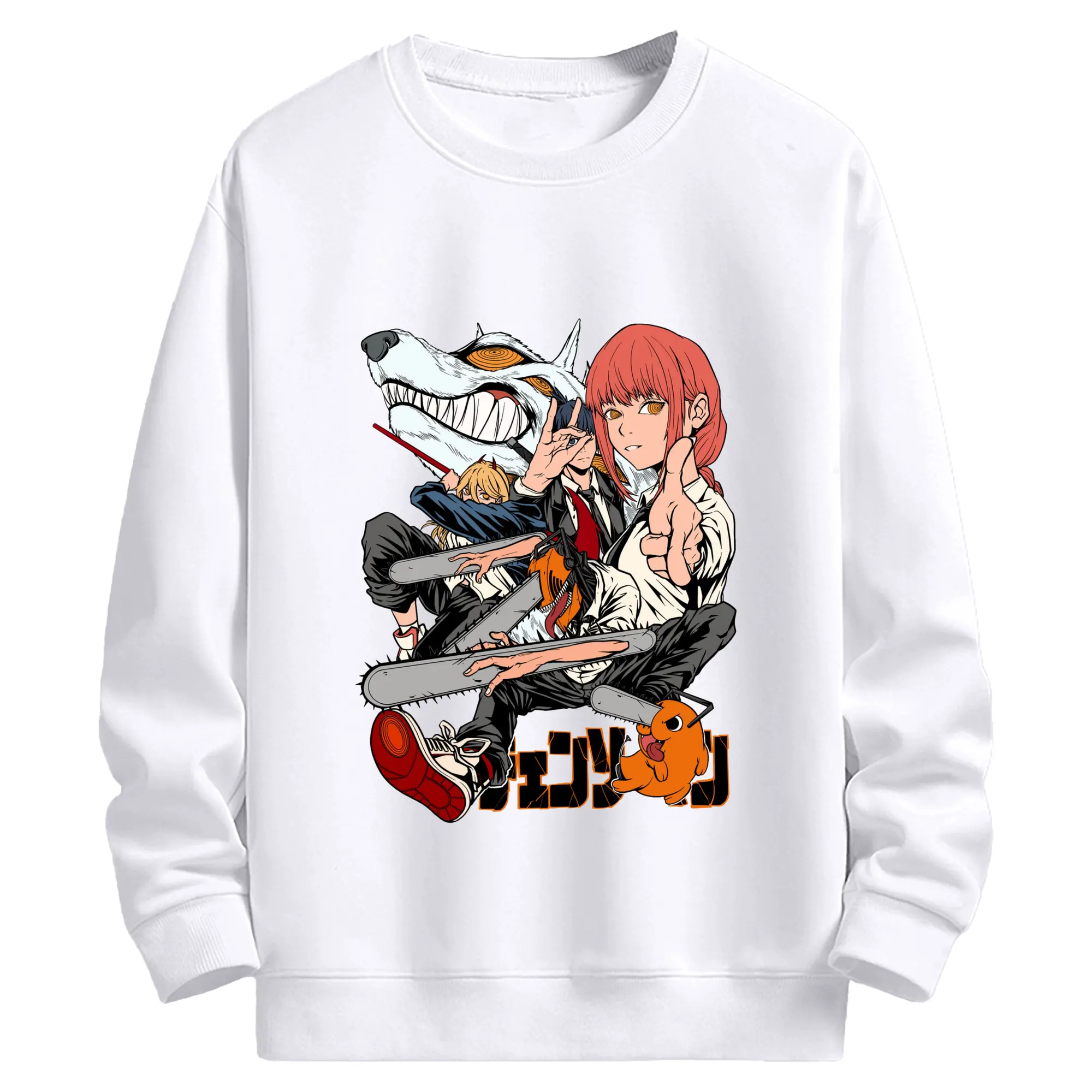 チェンソーマン デンジマキマ - 高品質 クルーネック スウェット ・ コットン59％ ポリエステル41％ ・ ユニセックス 長袖 トレーナー ・ カジュアル デイリー スポーツ 散歩用