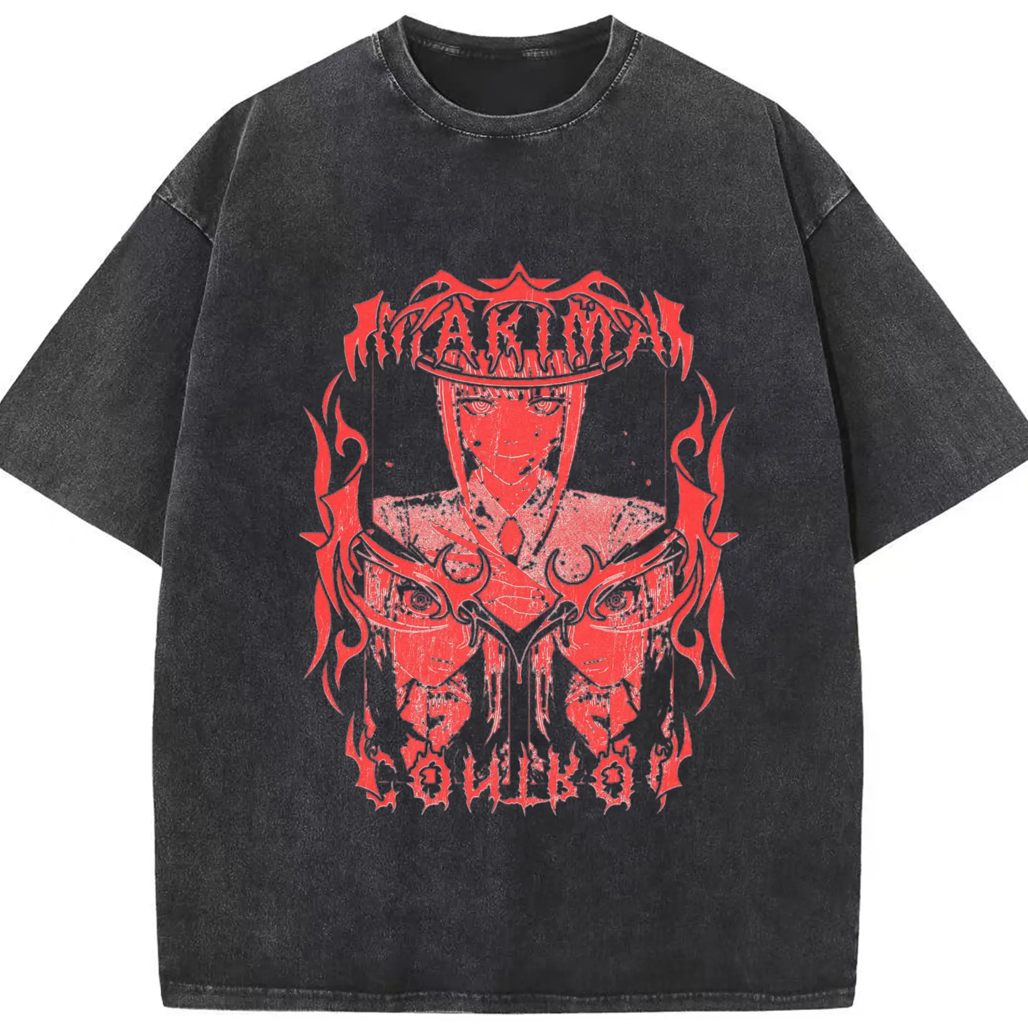 チェンソーマン  支配の悪魔マキマ マキマ美しい - 綿100％ ヴィンテージ風 半袖Tシャツ ・ フロントプリント ・ 柔らか肌触り ・ 通気性 快適 ・ スポーツ カジュアル 外出用