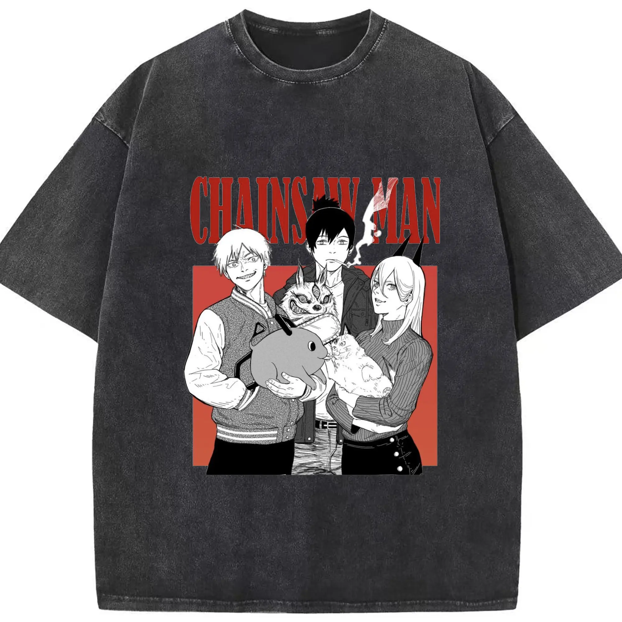 チェンソーマン マキマ推し - 綿100％ ヴィンテージ風 半袖Tシャツ ・ フロントプリント ・ 柔らか肌触り ・ 通気性 快適 ・ スポーツ カジュアル 外出用