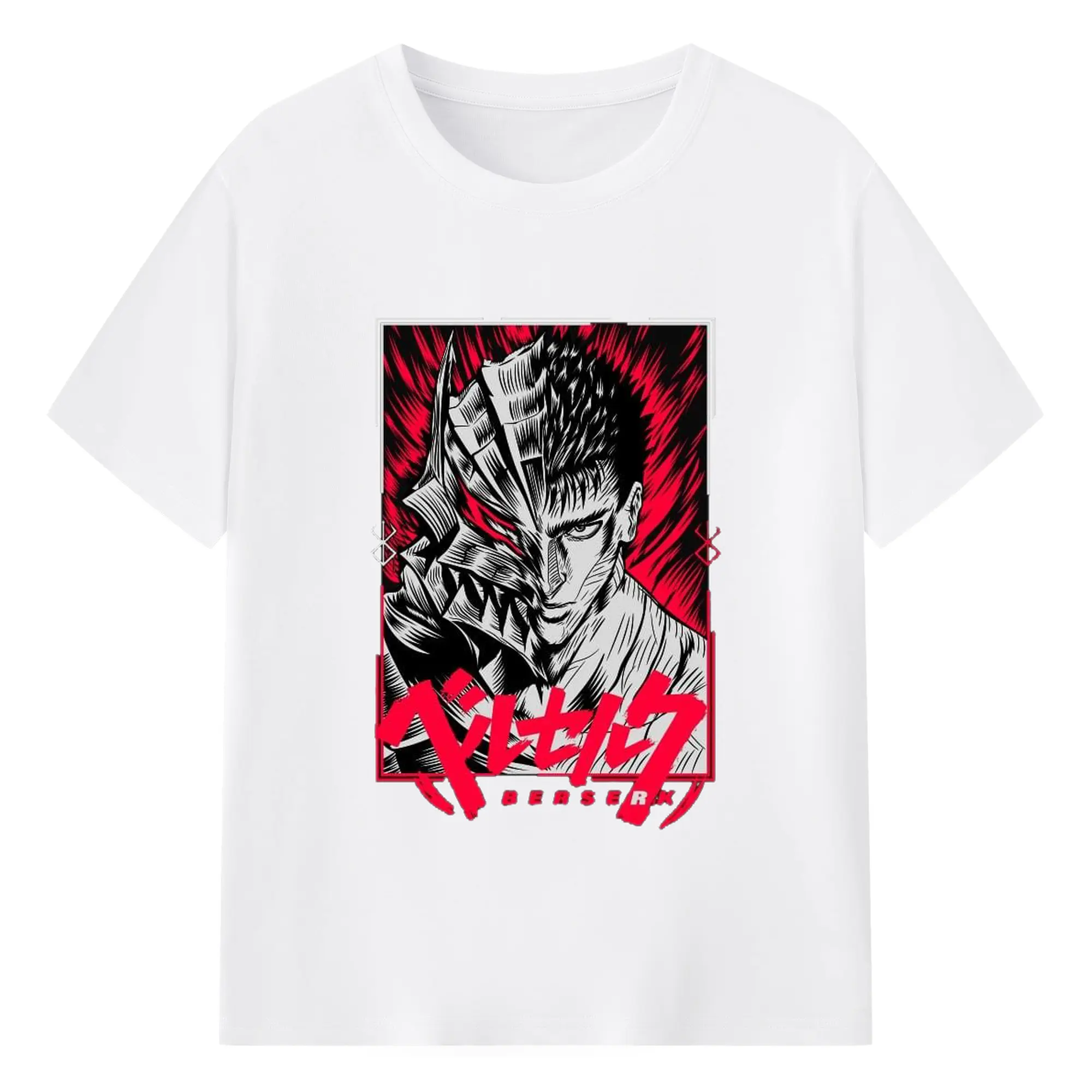 ベルセルク 狂戦士の甲冑ガッツ - 綿100％ 半袖Tシャツ ・ フロントプリント ・ 快適 通気性 ・ 日常使い 散歩 スポーツ用