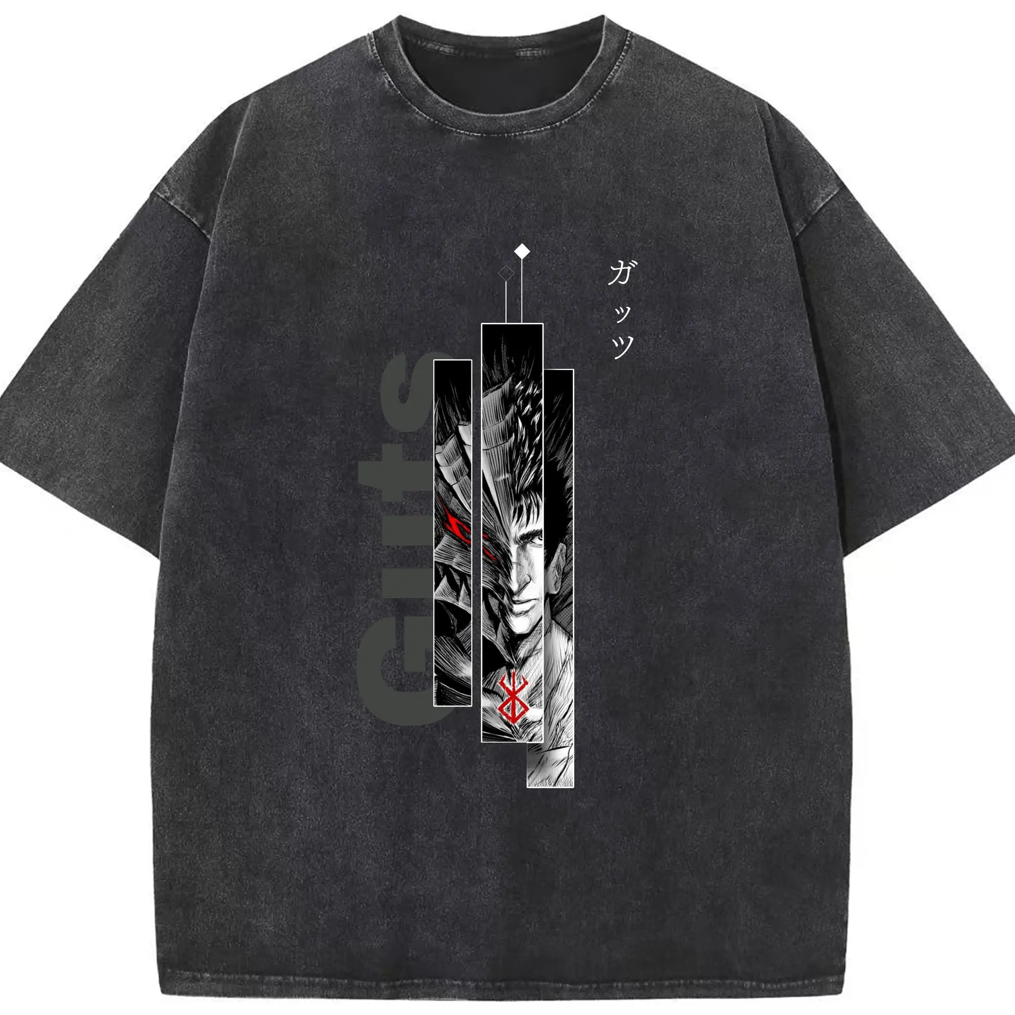 ベルセルク BERSERK ガッツ - 綿100％ ヴィンテージ風 半袖Tシャツ ・ フロントプリント ・ 柔らか肌触り ・ 通気性 快適 ・ スポーツ カジュアル 外出用