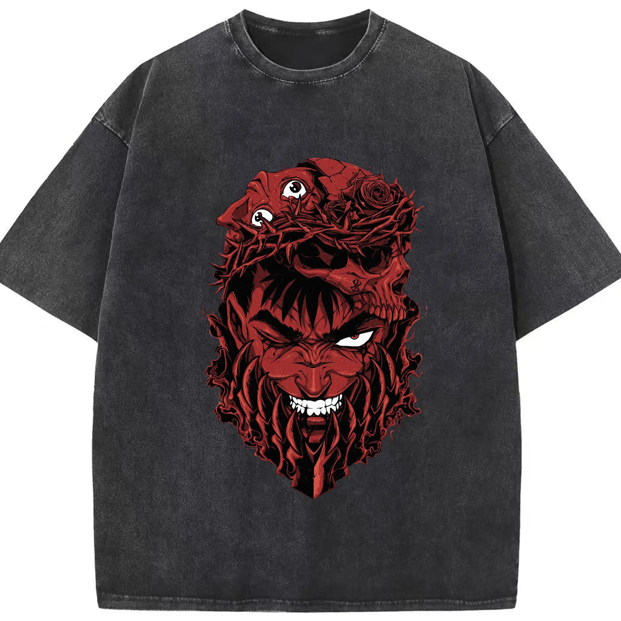 ベルセルク ガッツ - 綿100％ ヴィンテージ風 半袖Tシャツ ・ フロントプリント ・ 柔らか肌触り ・ 通気性 快適 ・ スポーツ カジュアル 外出用