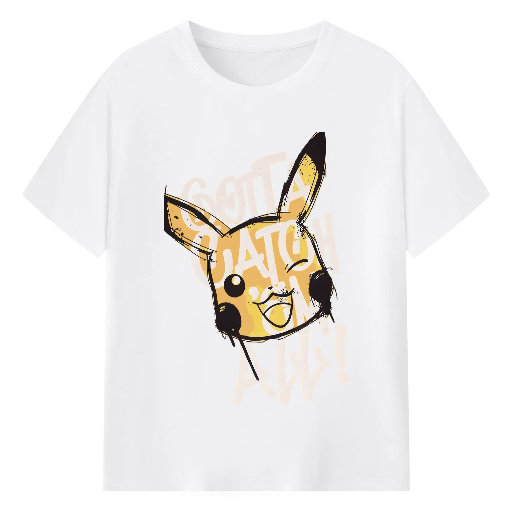 ポケモン ピカチュウイラスト - 綿100％ 半袖Tシャツ ・ フロントプリント ・ 快適 通気性 ・ 日常使い 散歩 スポーツ用