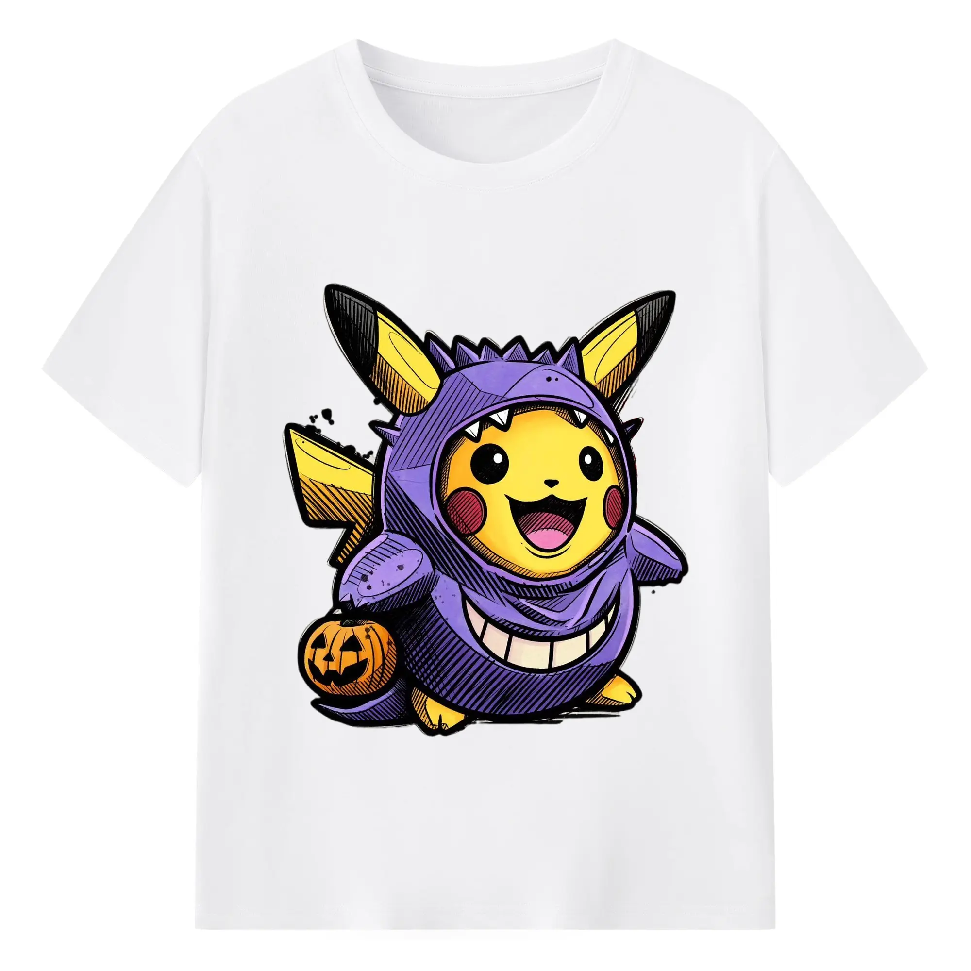 ポケモン コスプレピカチュウ - 綿100％ 半袖Tシャツ ・ フロントプリント ・ 快適 通気性 ・ 日常使い 散歩 スポーツ用