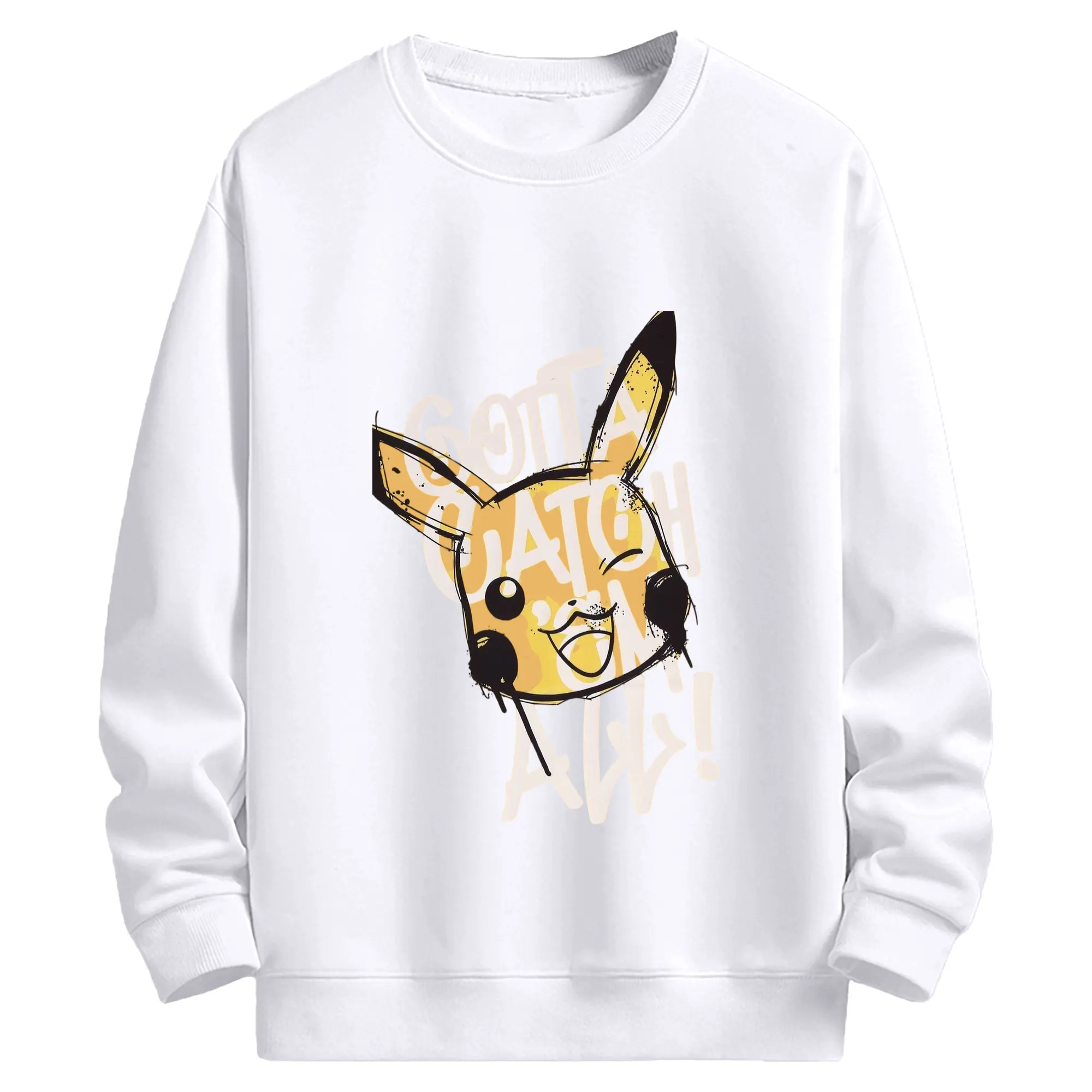 ポケモン ピカチュウイラスト - 高品質 クルーネック スウェット ・ コットン59％ ポリエステル41％ ・ ユニセックス 長袖 トレーナー ・ カジュアル デイリー スポーツ 散歩用