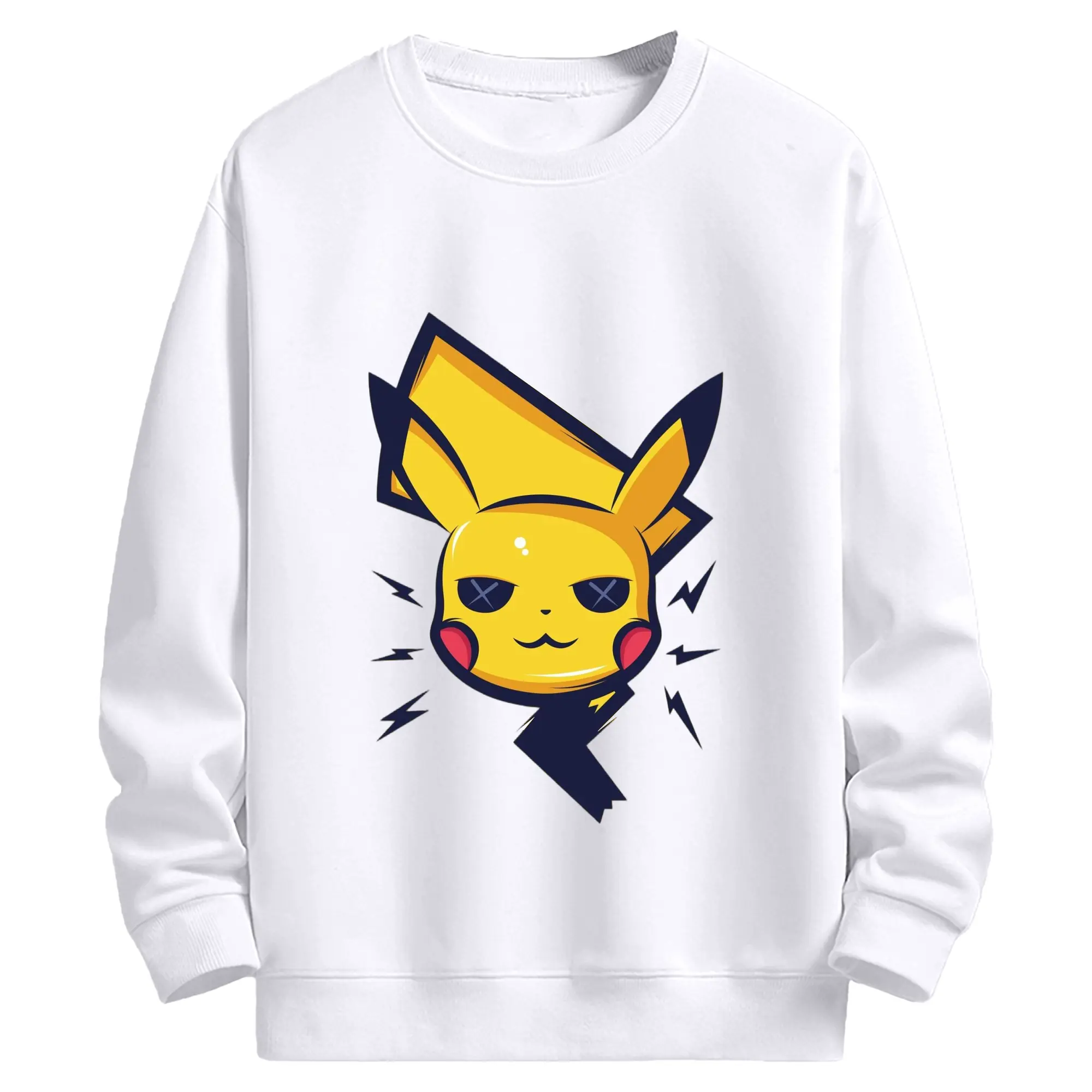 ポケモン ピカチュウかわいいロゴ - 高品質 クルーネック スウェット ・ コットン59％ ポリエステル41％ ・ ユニセックス 長袖 トレーナー ・ カジュアル デイリー スポーツ 散歩用