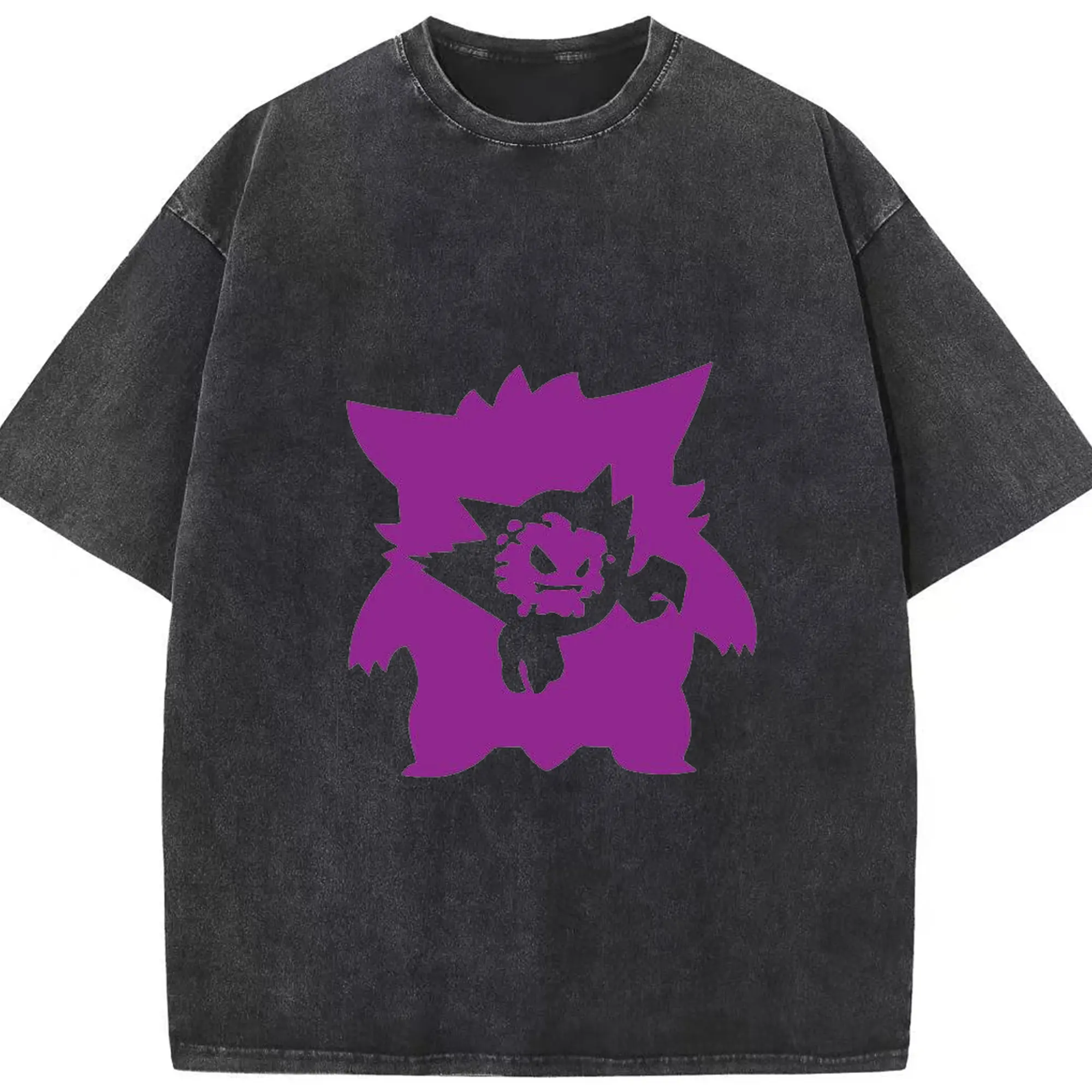 ポケモン Gengar ゲンガーの影 - 綿100％ ヴィンテージ風 半袖Tシャツ ・ フロントプリント ・ 柔らか肌触り ・ 通気性 快適 ・ スポーツ カジュアル 外出用