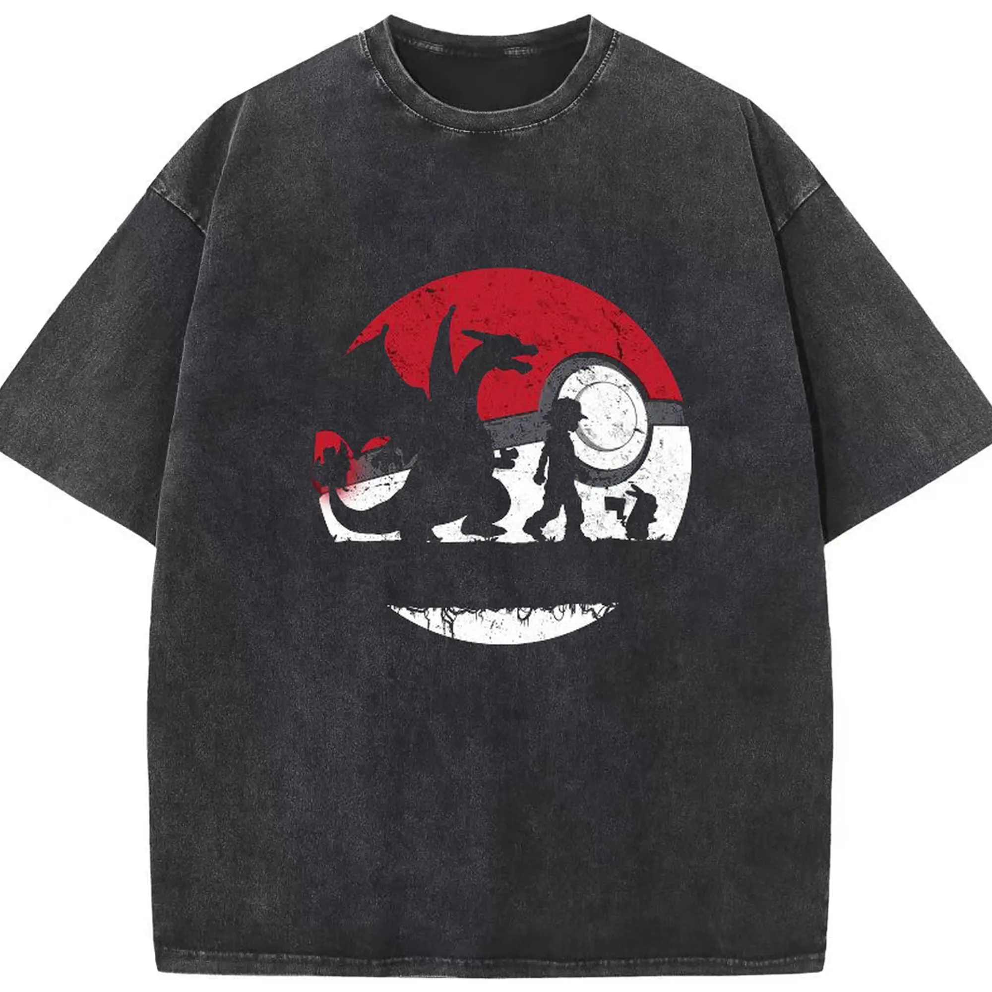 ポケモン リザードンかっこいい - 綿100％ ヴィンテージ風 半袖Tシャツ ・ フロントプリント ・ 柔らか肌触り ・ 通気性 快適 ・ スポーツ カジュアル 外出用