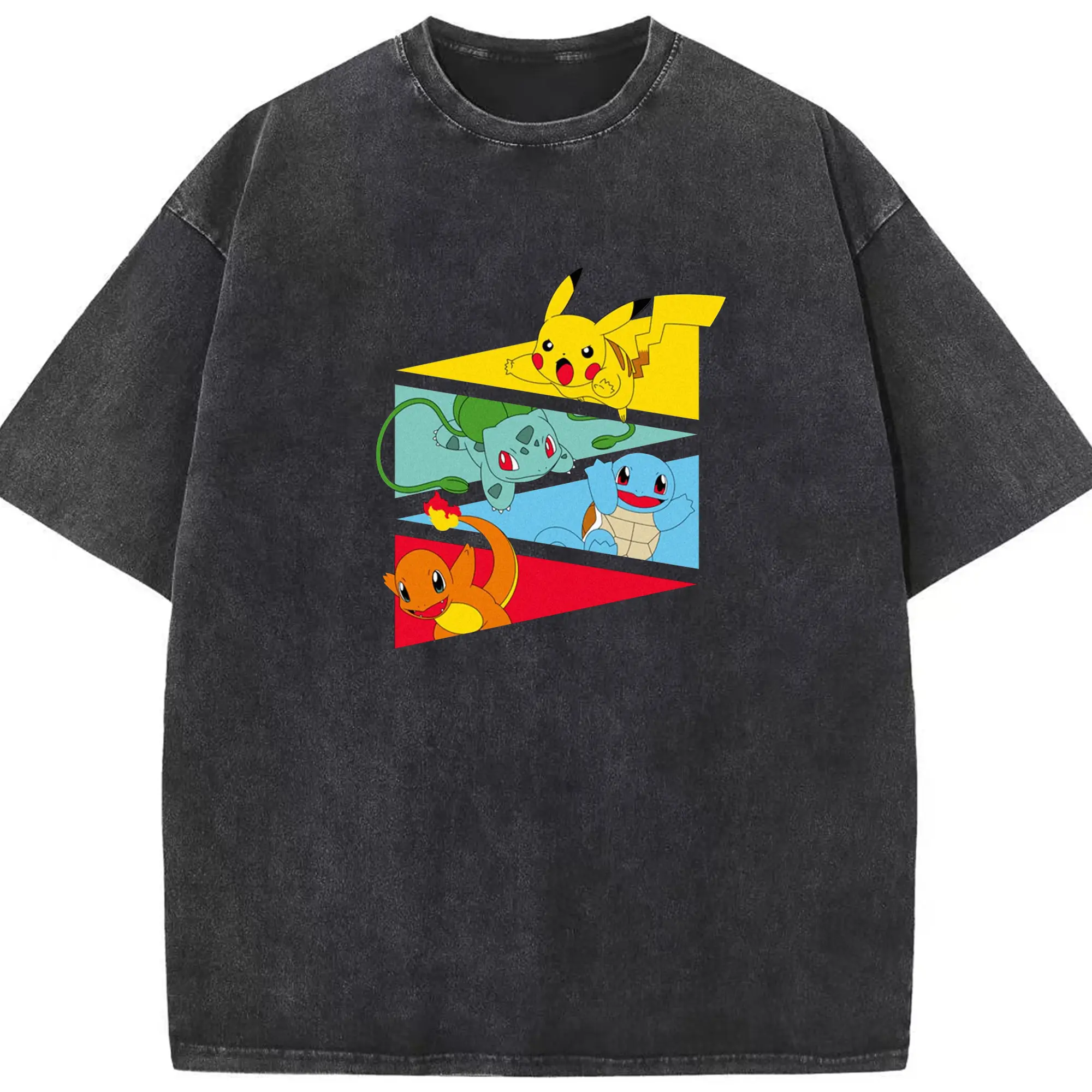 ポケモン　リザードンとピカチュウ - 綿100％ ヴィンテージ風 半袖Tシャツ ・ フロントプリント ・ 柔らか肌触り ・ 通気性 快適 ・ スポーツ カジュアル 外出用