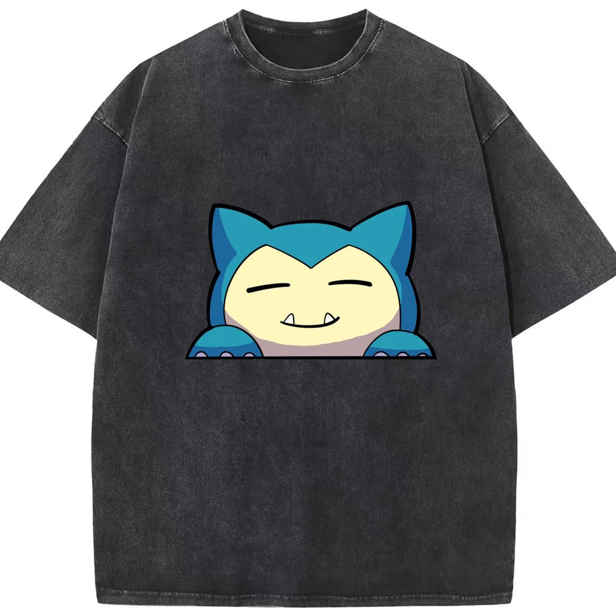 ポケモン カビゴン - 綿100％ ヴィンテージ風 半袖Tシャツ ・ フロントプリント ・ 柔らか肌触り ・ 通気性 快適 ・ スポーツ カジュアル 外出用