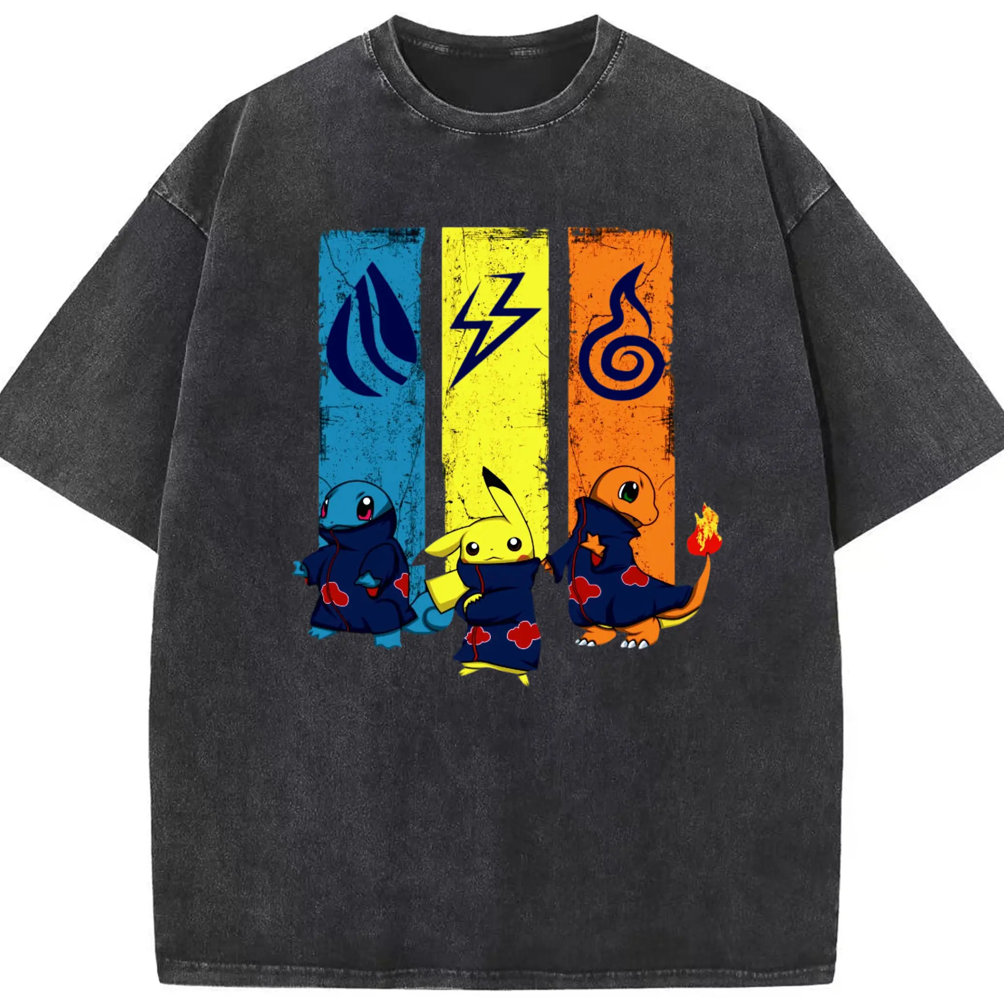 ポケモン ナルトあかつきコラボ - 綿100％ ヴィンテージ風 半袖Tシャツ ・ フロントプリント ・ 柔らか肌触り ・ 通気性 快適 ・ スポーツ カジュアル 外出用