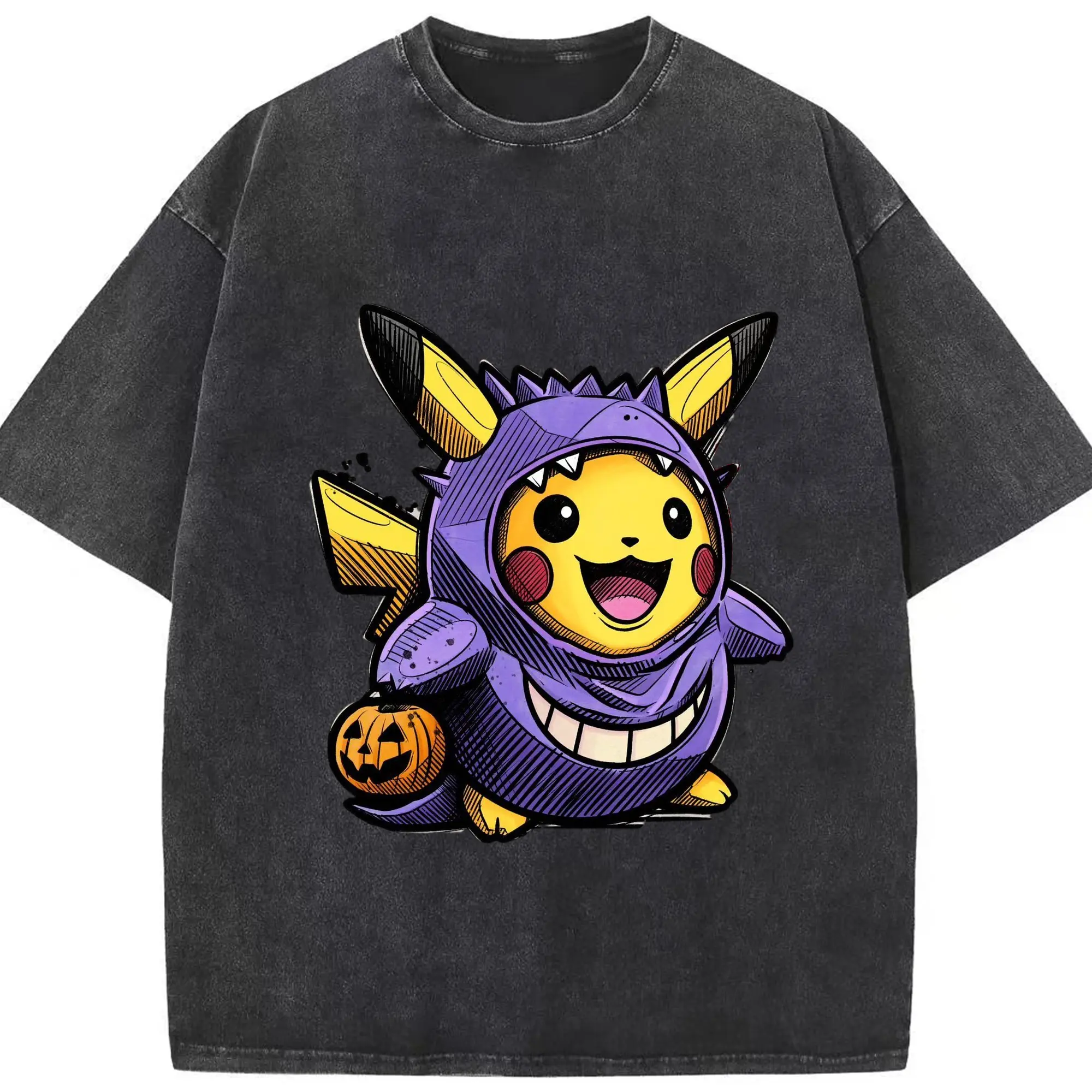 ポケモン コスプレピカチュウ - 綿100％ ヴィンテージ風 半袖Tシャツ ・ フロントプリント ・ 柔らか肌触り ・ 通気性 快適 ・ スポーツ カジュアル 外出用
