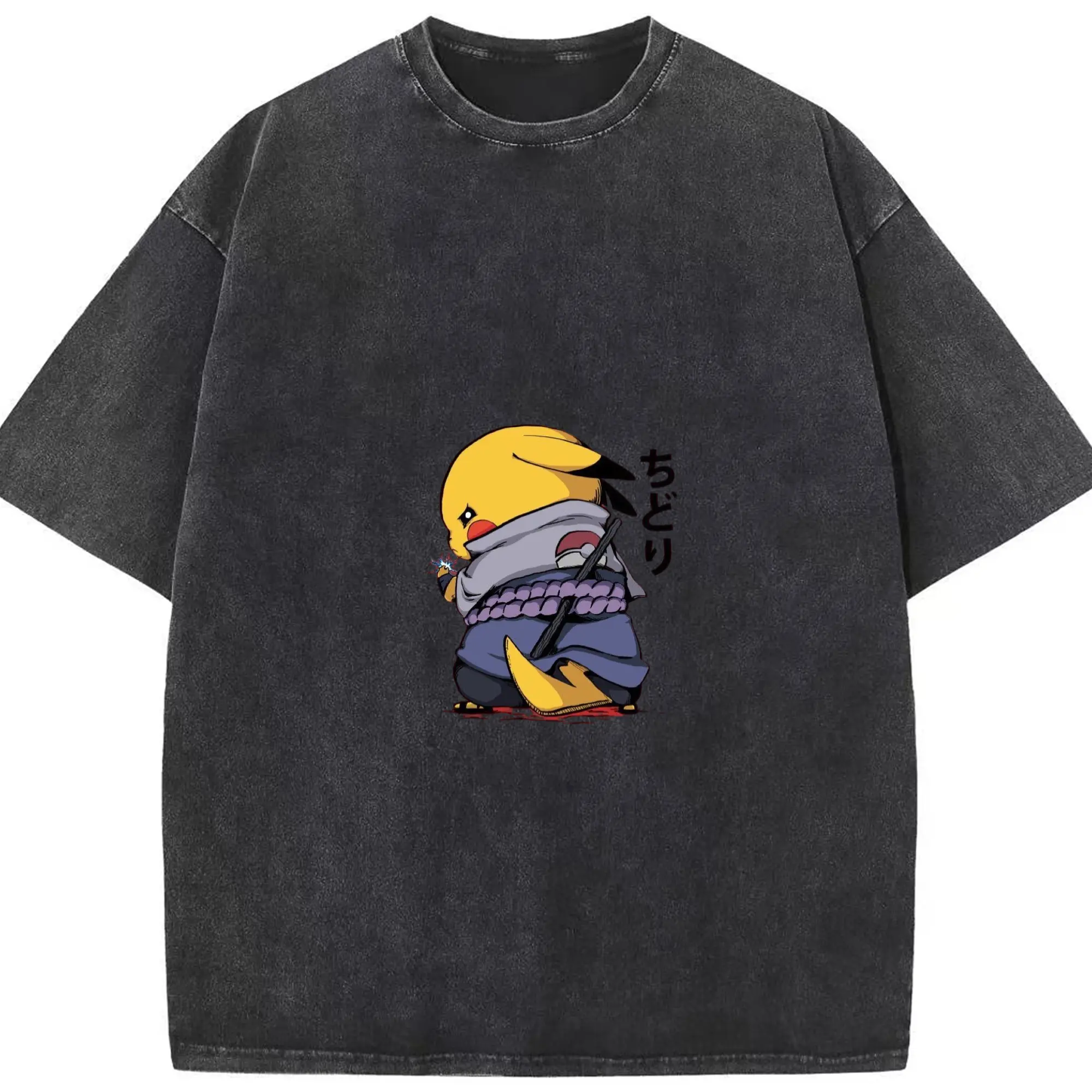 ポケモン ピカチュウサスケコラボ - 綿100％ ヴィンテージ風 半袖Tシャツ ・ フロントプリント ・ 柔らか肌触り ・ 通気性 快適 ・ スポーツ カジュアル 外出用