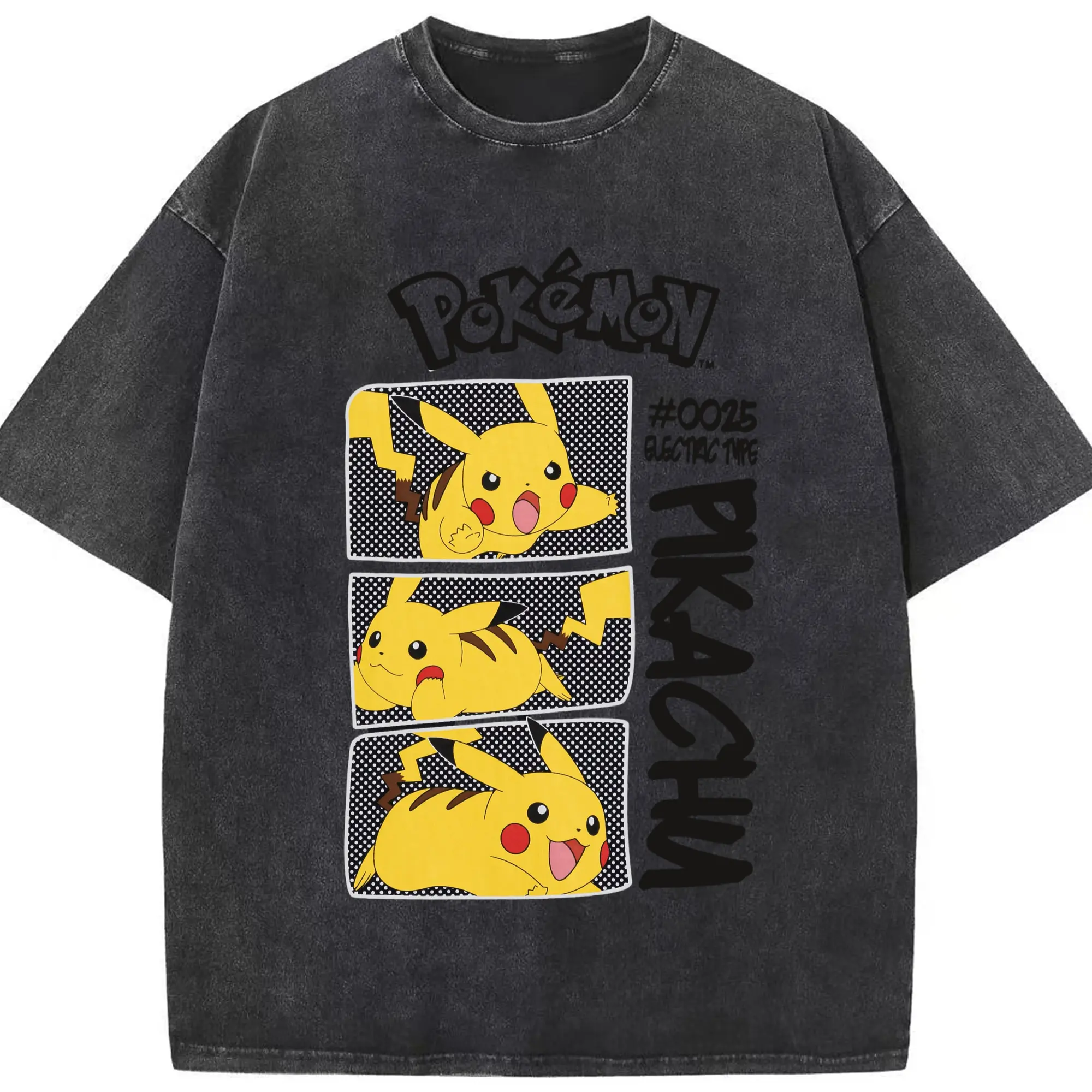 ポケモン ピカチュウ推し - 綿100％ ヴィンテージ風 半袖Tシャツ ・ フロントプリント ・ 柔らか肌触り ・ 通気性 快適 ・ スポーツ カジュアル 外出用