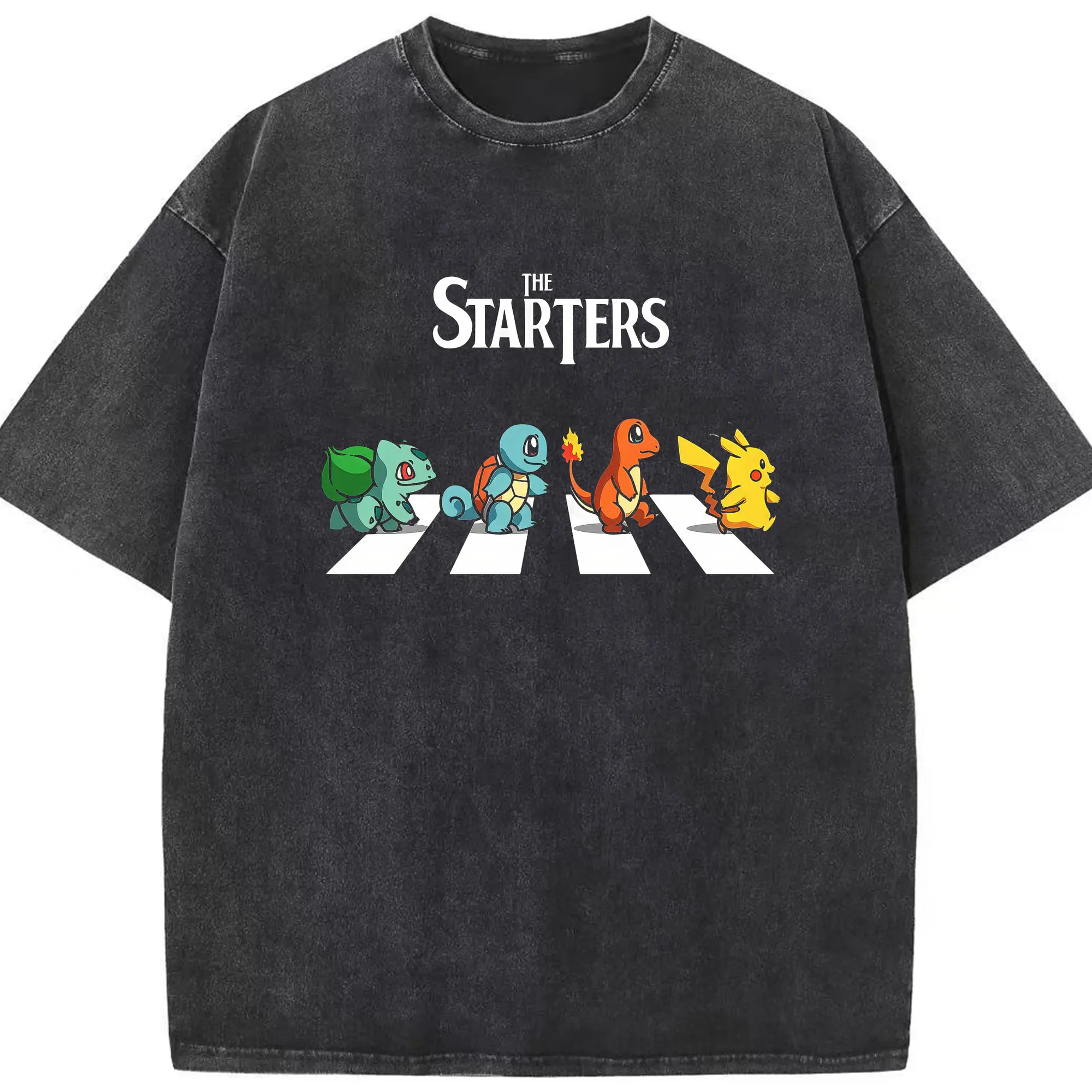 ポケモン　リザードンとピカチュウ - 綿100％ ヴィンテージ風 半袖Tシャツ ・ フロントプリント ・ 柔らか肌触り ・ 通気性 快適 ・ スポーツ カジュアル 外出用