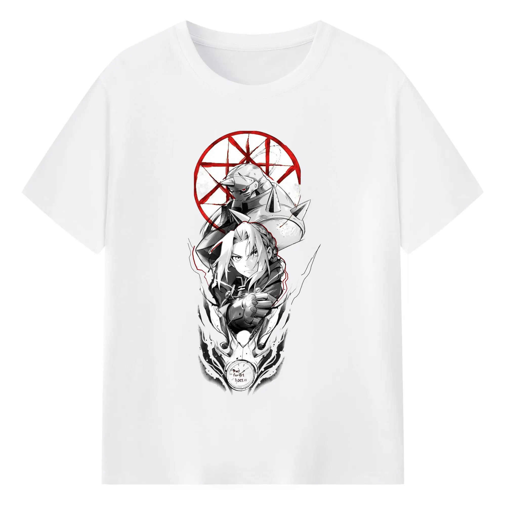 鋼の錬金術師 アルとエド - 綿100％ 半袖Tシャツ ・ フロントプリント ・ 快適 通気性 ・ 日常使い 散歩 スポーツ用