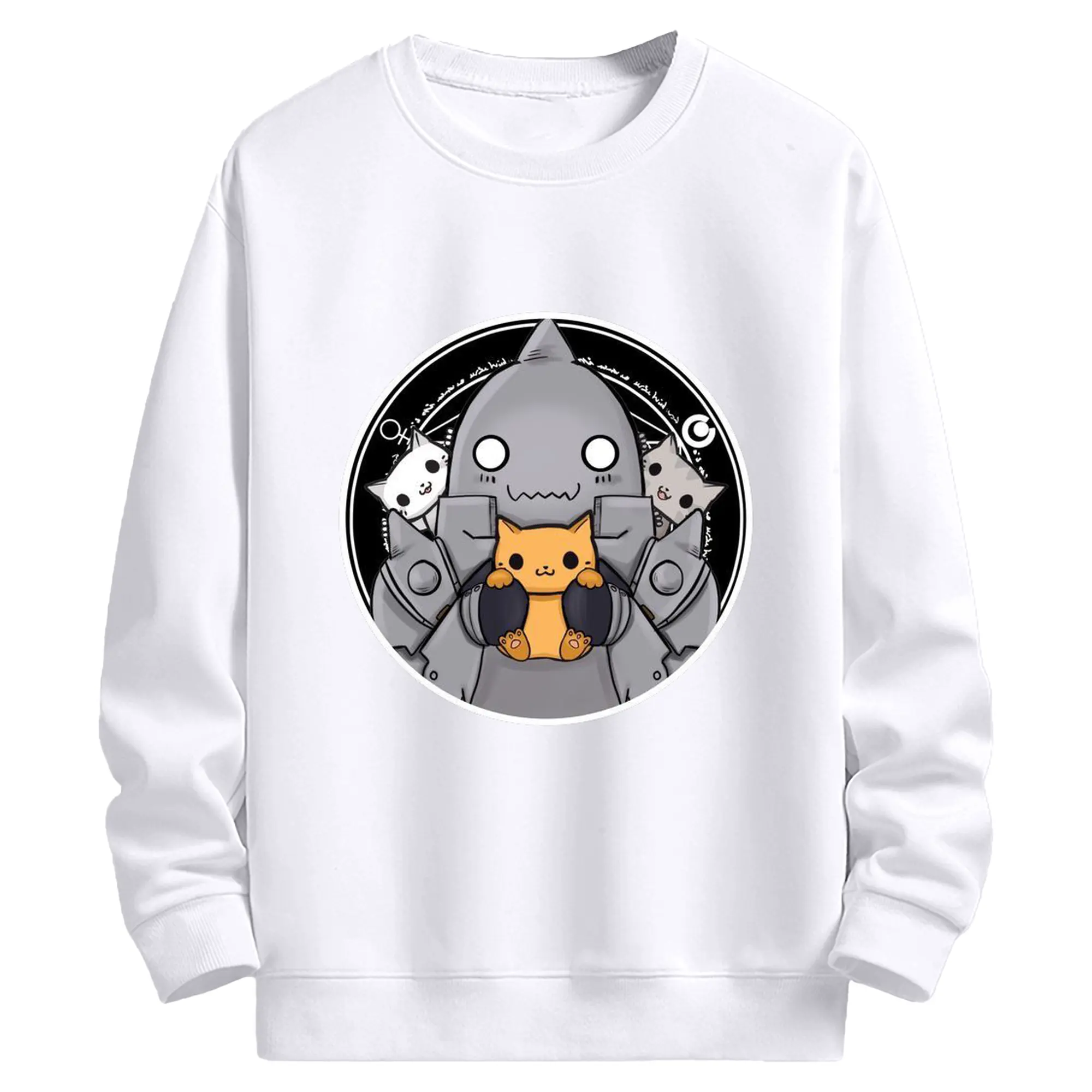 鋼の錬金術師 デフォルトアルフォンス猫まおまお - 高品質 クルーネック スウェット ・ コットン59％ ポリエステル41％ ・ ユニセックス 長袖 トレーナー ・ カジュアル デイリー スポーツ 散歩用
