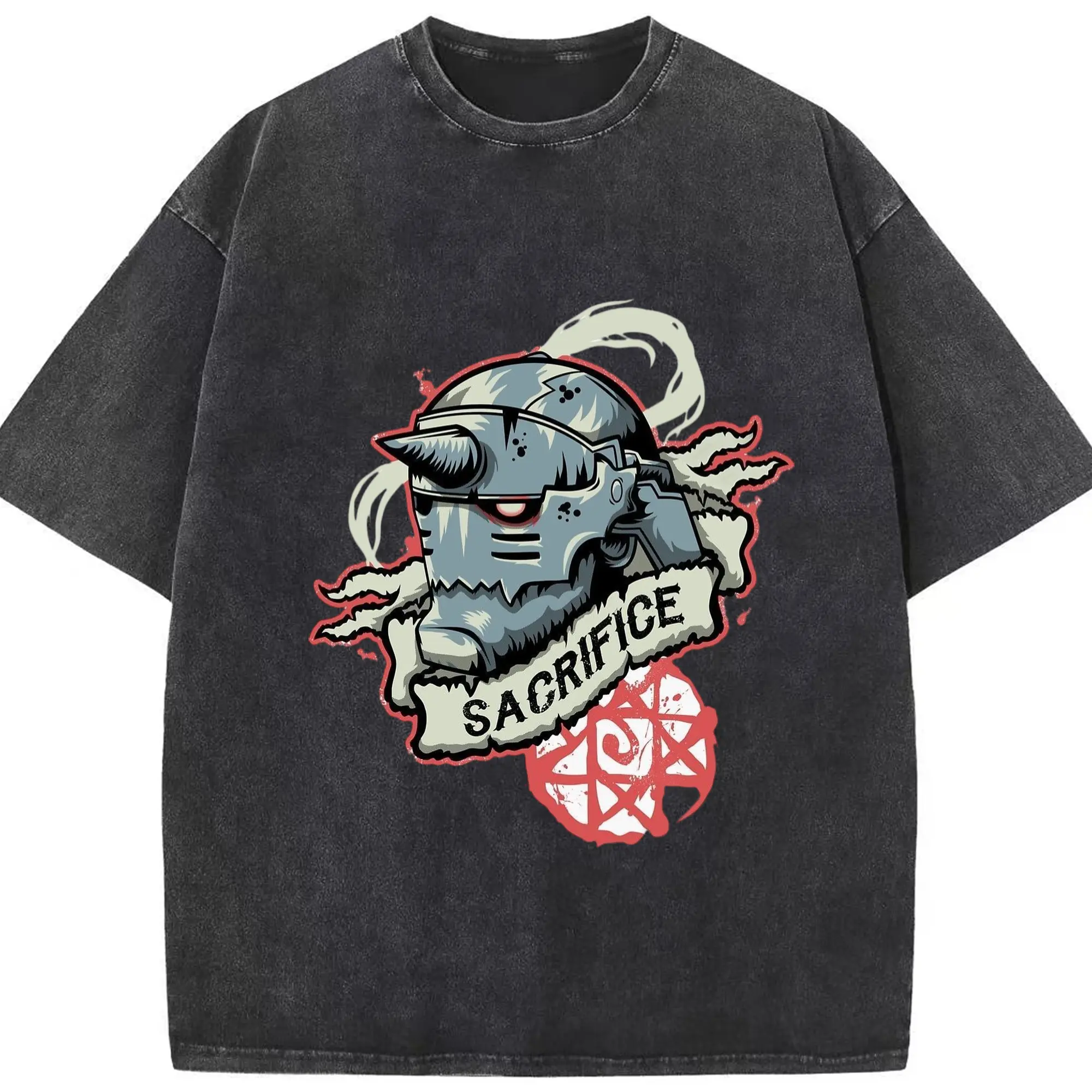 鋼の錬金術師  アルフォンス - 綿100％ ヴィンテージ風 半袖Tシャツ ・ フロントプリント ・ 柔らか肌触り ・ 通気性 快適 ・ スポーツ カジュアル 外出用