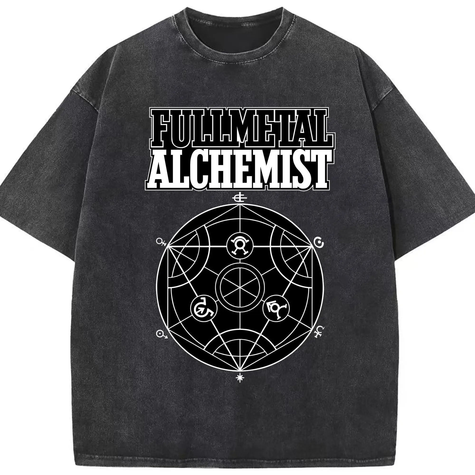 鋼の錬金術師 ハガレン等価交換 - 綿100％ ヴィンテージ風 半袖Tシャツ ・ フロントプリント ・ 柔らか肌触り ・ 通気性 快適 ・ スポーツ カジュアル 外出用