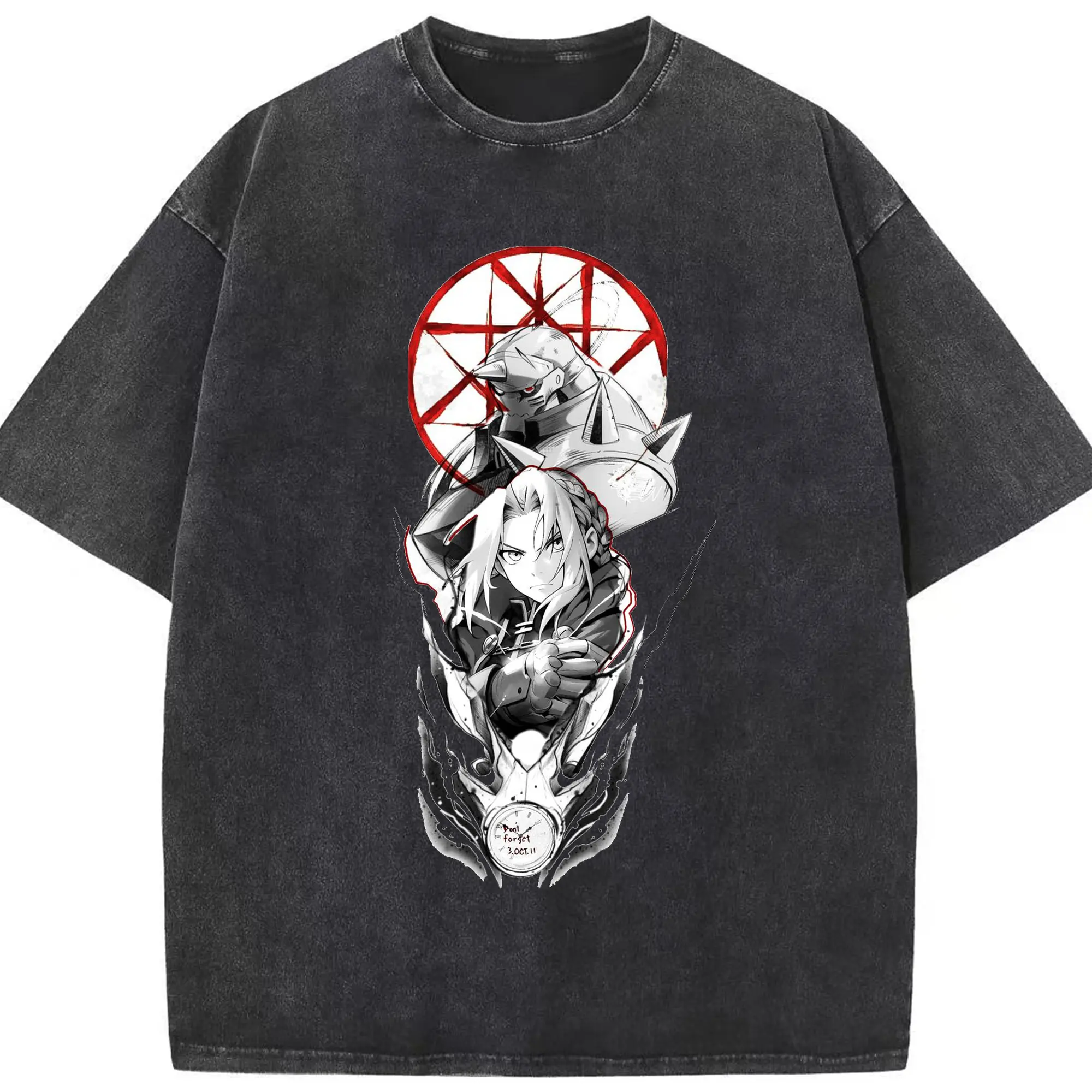 鋼の錬金術師 アルとエド - 綿100％ ヴィンテージ風 半袖Tシャツ ・ フロントプリント ・ 柔らか肌触り ・ 通気性 快適 ・ スポーツ カジュアル 外出用