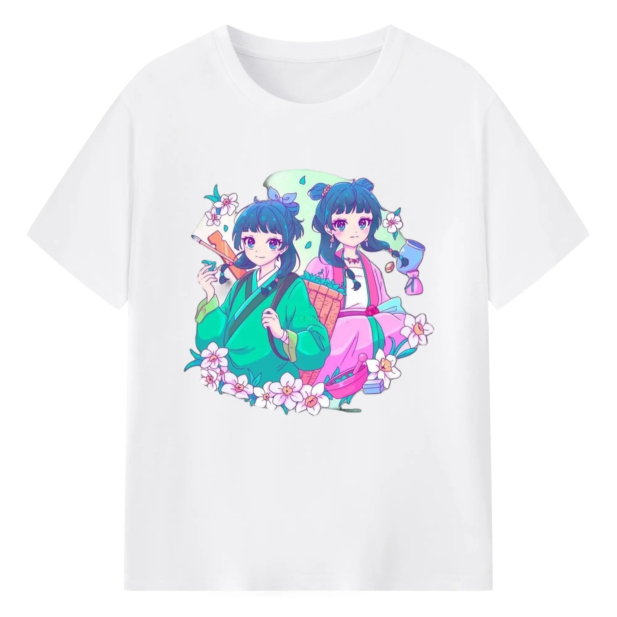 薬屋のひとりごと 毒舌かわいい 猫猫と後宮の仲間たち - 綿100％ 半袖Tシャツ ・ フロントプリント ・ 快適 通気性 ・ 日常使い 散歩 スポーツ用