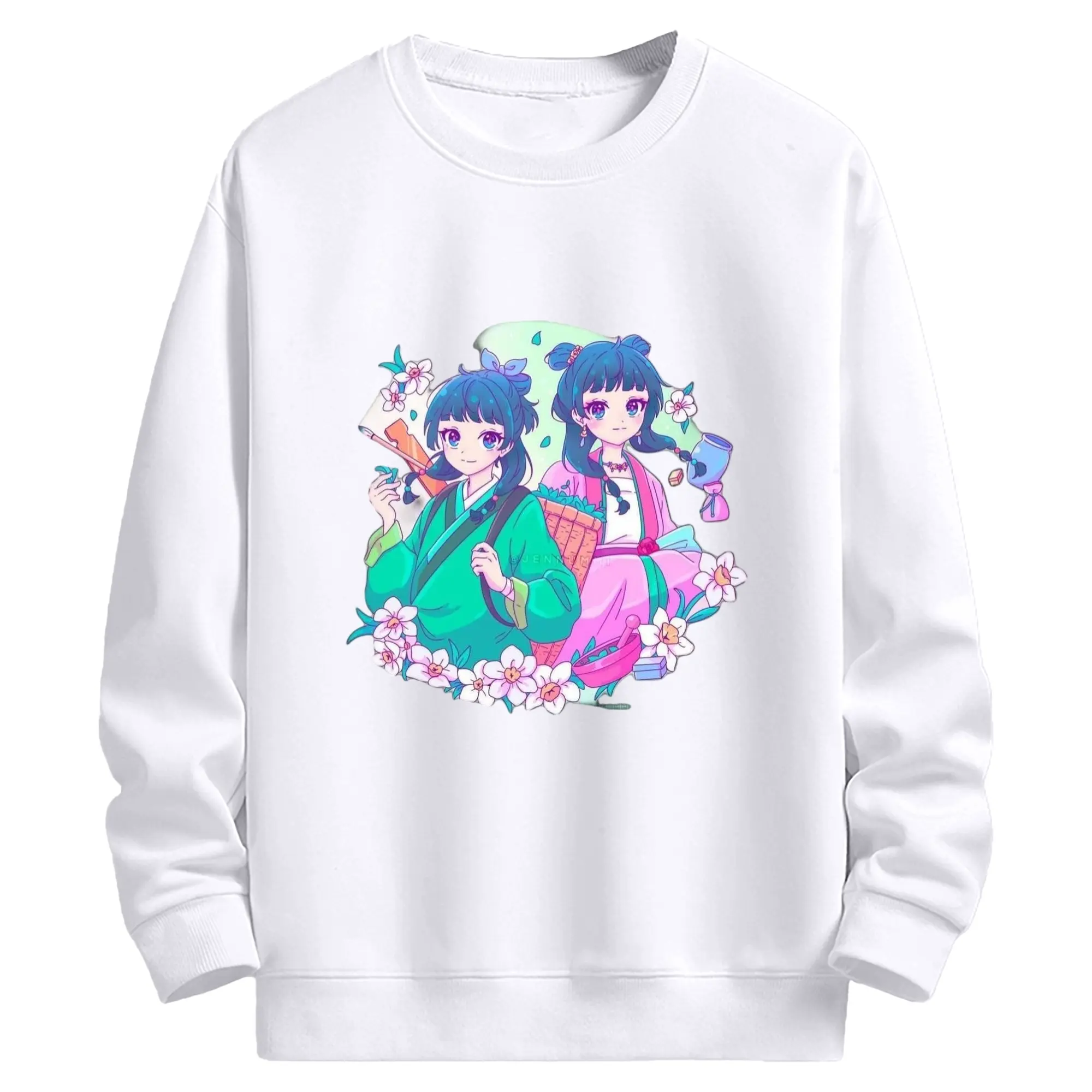 薬屋のひとりごと 毒舌かわいい 猫猫と後宮の仲間たち - 高品質 クルーネック スウェット ・ コットン59％ ポリエステル41％ ・ ユニセックス 長袖 トレーナー ・ カジュアル デイリー スポーツ 散歩用