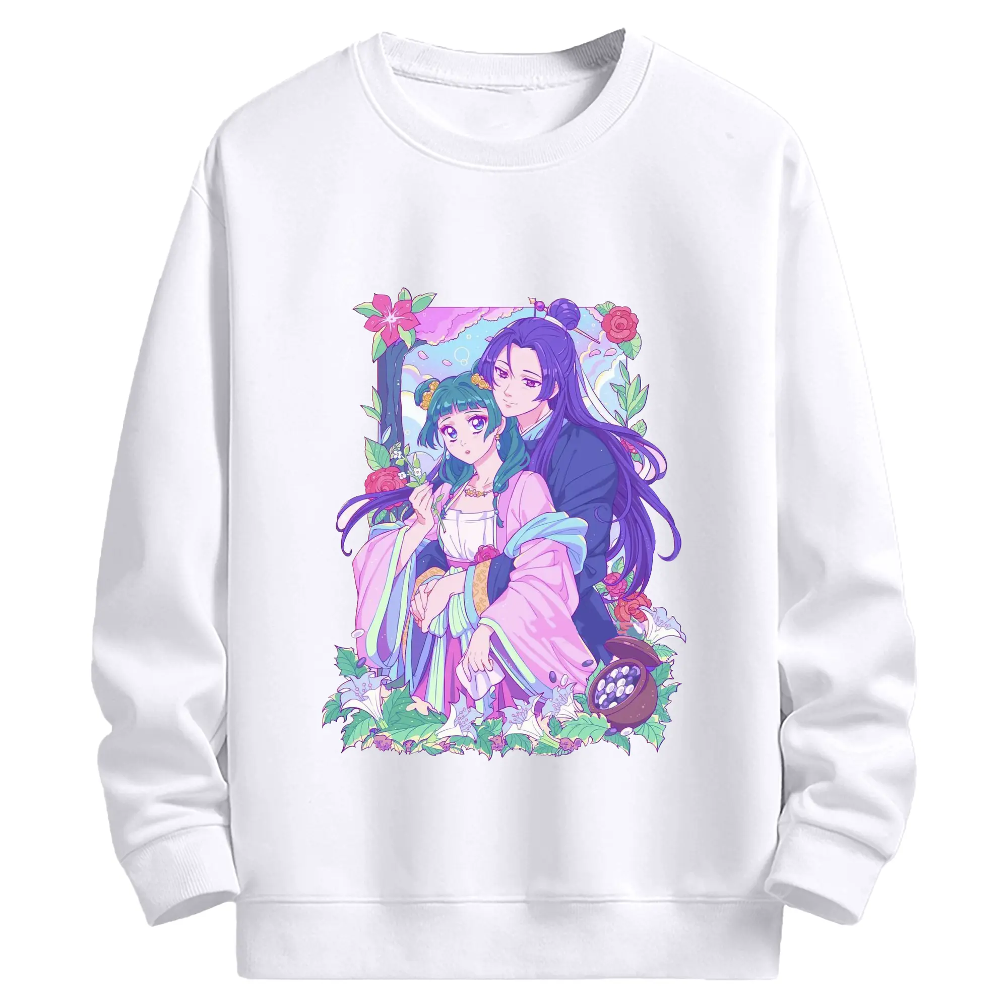 薬屋のひとりごと 猫猫・壬氏 - 高品質 クルーネック スウェット ・ コットン59％ ポリエステル41％ ・ ユニセックス 長袖 トレーナー ・ カジュアル デイリー スポーツ 散歩用