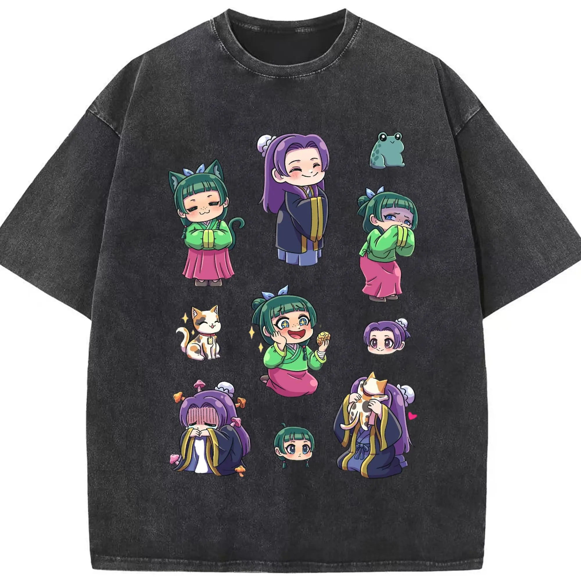 薬屋のひとりごと 宮廷ミステリー薬師デフォルメ - 綿100％ ヴィンテージ風 半袖Tシャツ ・ フロントプリント ・ 柔らか肌触り ・ 通気性 快適 ・ スポーツ カジュアル 外出用