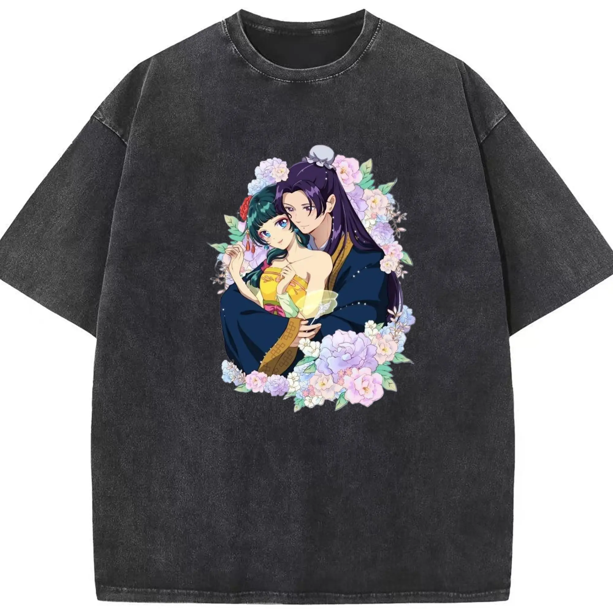 薬屋のひとりごと壬氏 謎解き 宮廷生活 - 綿100％ ヴィンテージ風 半袖Tシャツ ・ フロントプリント ・ 柔らか肌触り ・ 通気性 快適 ・ スポーツ カジュアル 外出用