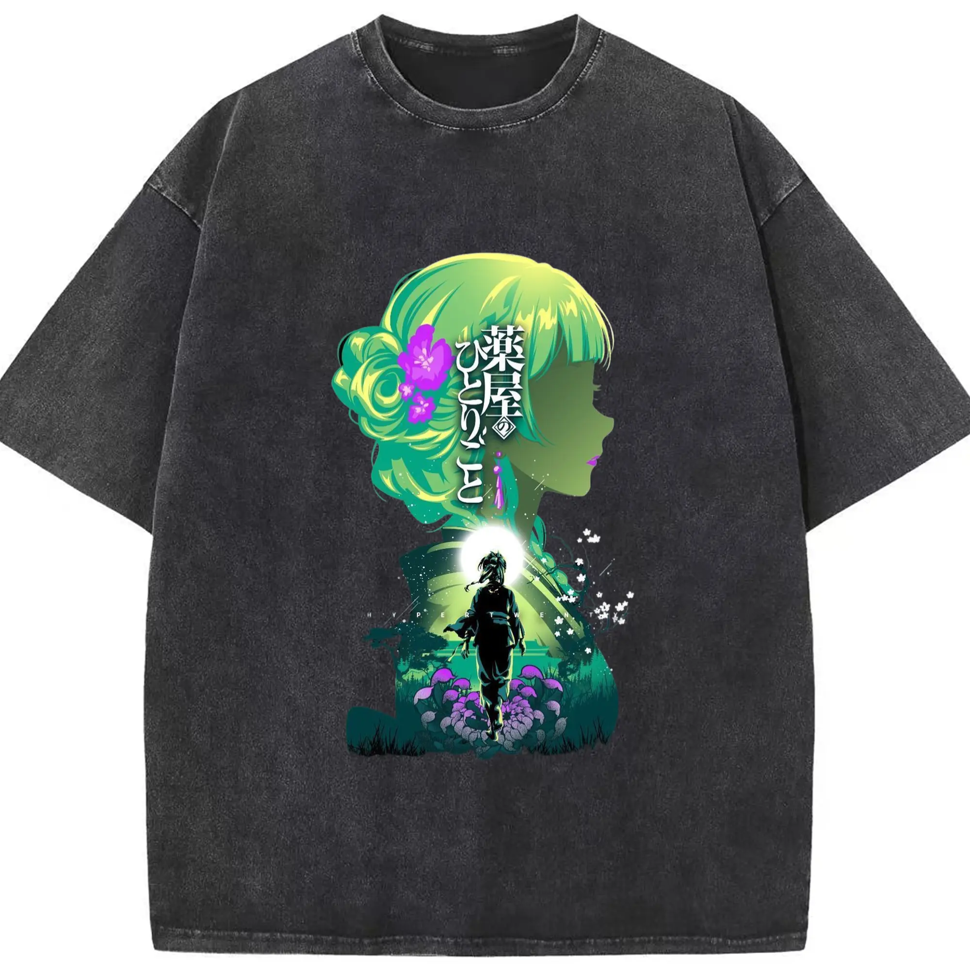 薬屋のひとりごと ファンアート - 綿100％ ヴィンテージ風 半袖Tシャツ ・ フロントプリント ・ 柔らか肌触り ・ 通気性 快適 ・ スポーツ カジュアル 外出用