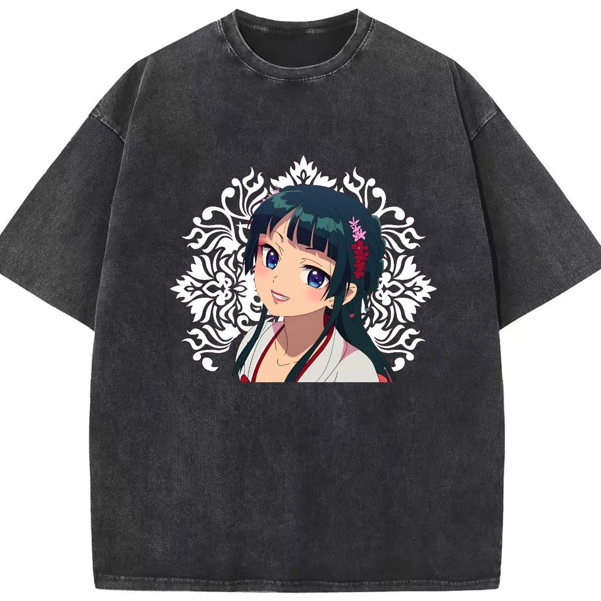 薬屋のひとりごと 猫猫まおまお - 綿100％ ヴィンテージ風 半袖Tシャツ ・ フロントプリント ・ 柔らか肌触り ・ 通気性 快適 ・ スポーツ カジュアル 外出用