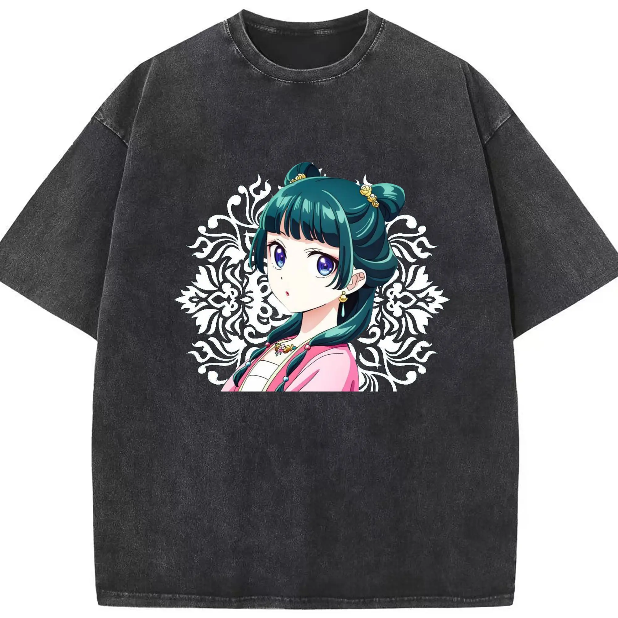 薬屋のひとりごと 猫猫まおまお - 綿100％ ヴィンテージ風 半袖Tシャツ ・ フロントプリント ・ 柔らか肌触り ・ 通気性 快適 ・ スポーツ カジュアル 外出用