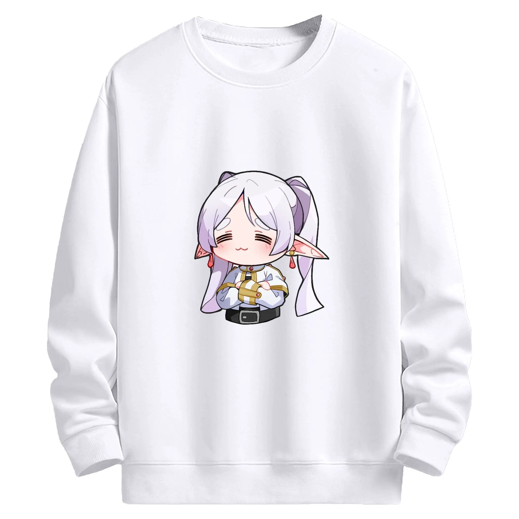 葬送のフリーレン フリーレンかわいい - 高品質 クルーネック スウェット ・ コットン59％ ポリエステル41％ ・ ユニセックス 長袖 トレーナー ・ カジュアル デイリー スポーツ 散歩用