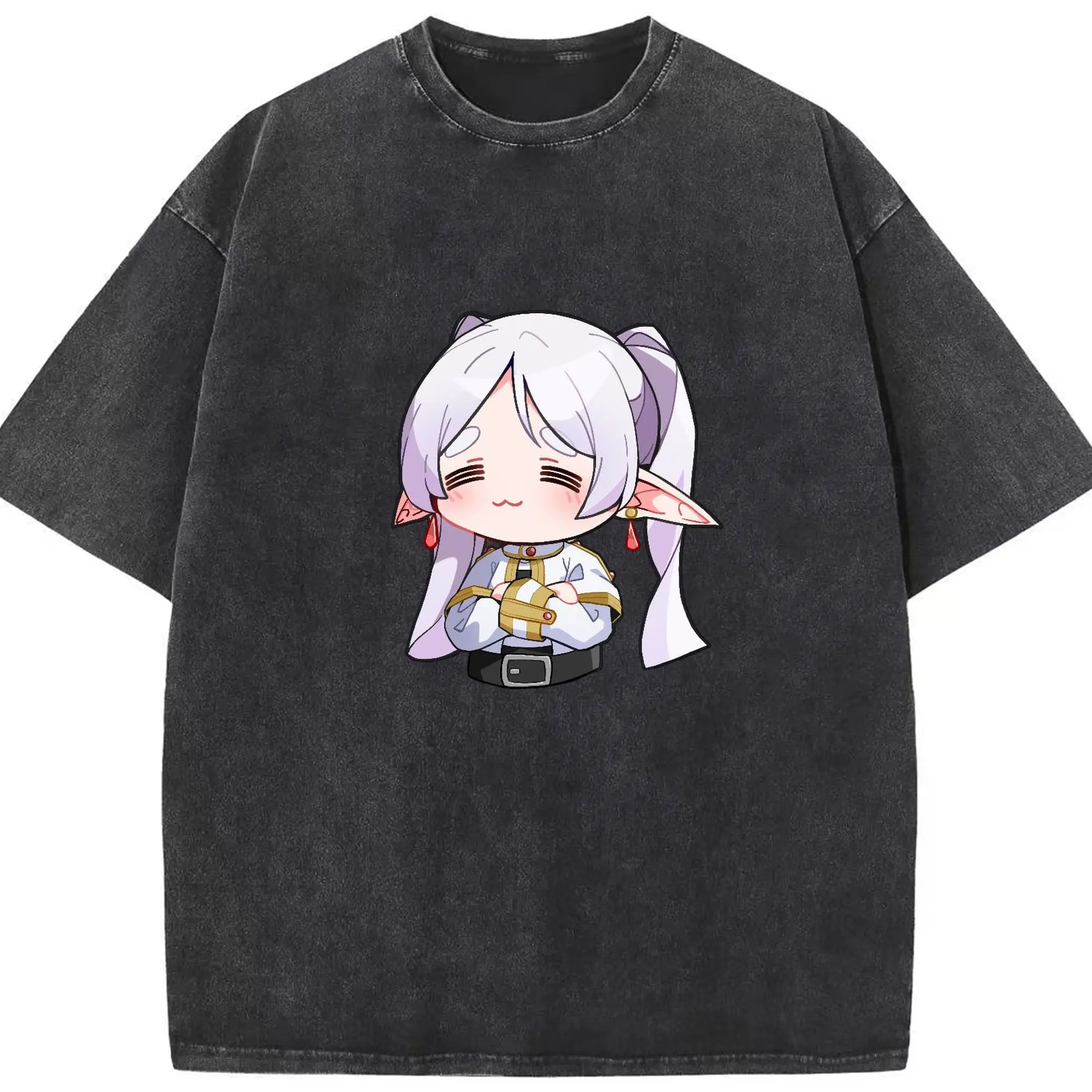 葬送のフリーレン フリーレンかわいい - 綿100％ ヴィンテージ風 半袖Tシャツ ・ フロントプリント ・ 柔らか肌触り ・ 通気性 快適 ・ スポーツ カジュアル 外出用