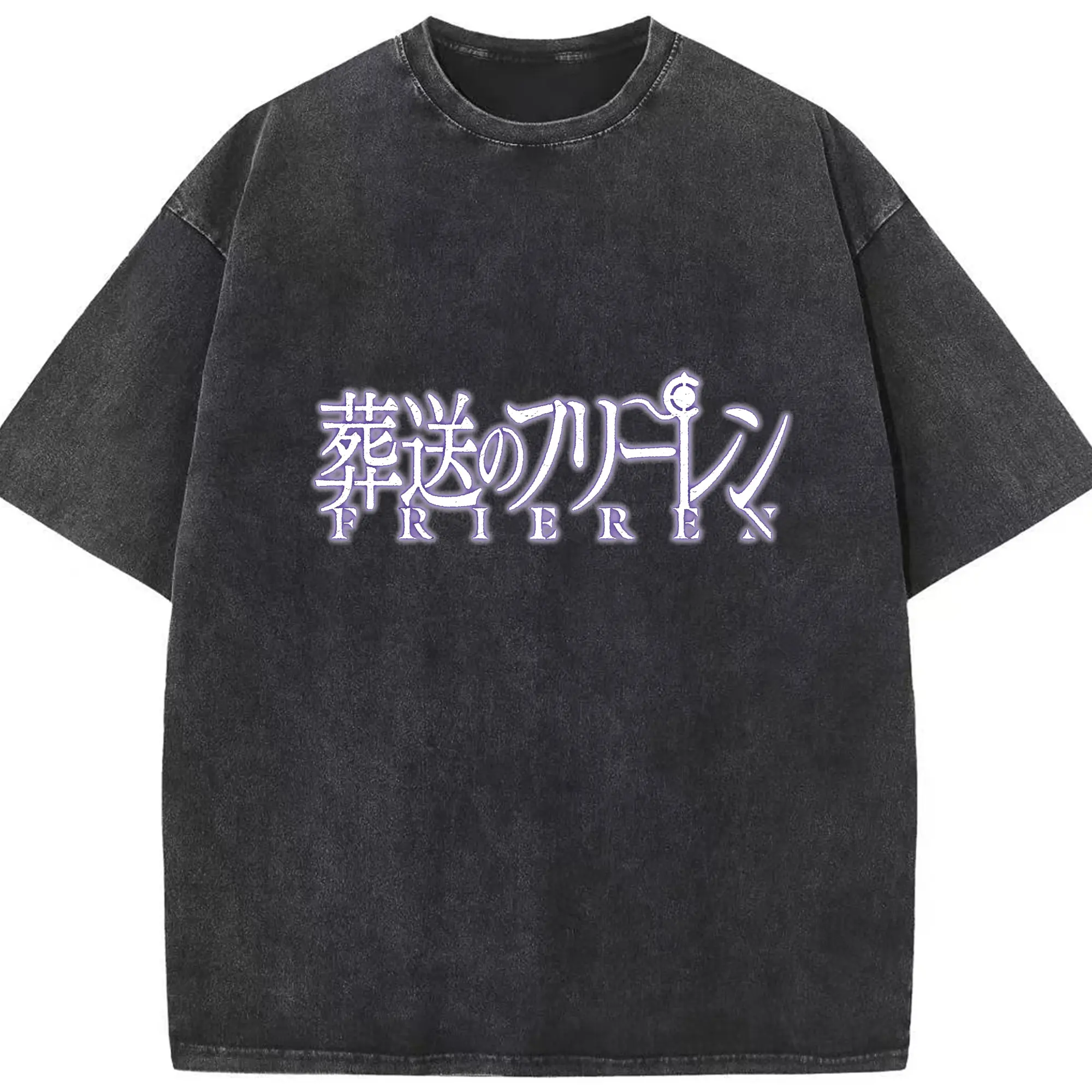 葬送のフリーレン 横向きシンプルロゴ - 綿100％ ヴィンテージ風 半袖Tシャツ ・ フロントプリント ・ 柔らか肌触り ・ 通気性 快適 ・ スポーツ カジュアル 外出用
