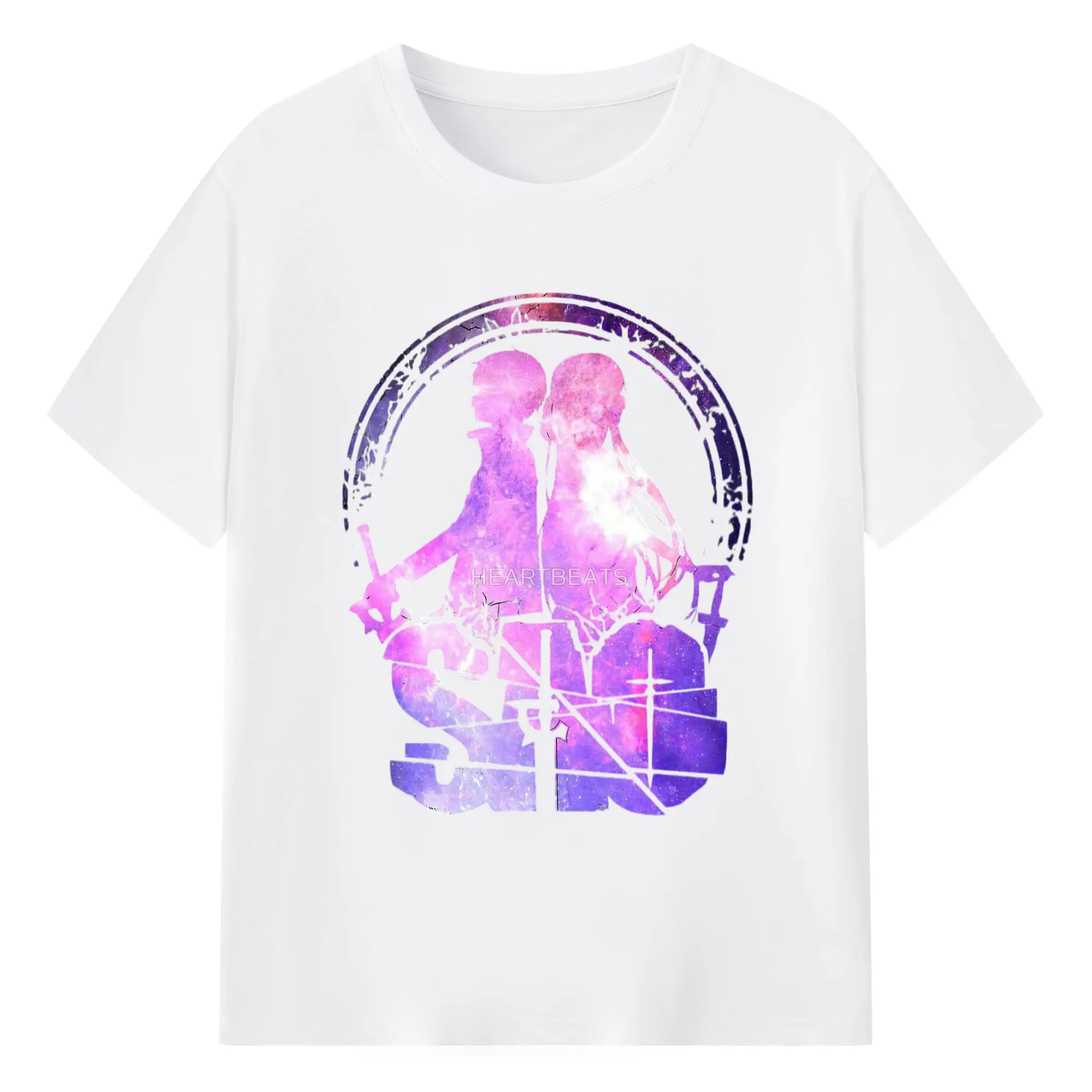 ソードアートオンライン  キリトアスナ - 綿100％ 半袖Tシャツ ・ フロントプリント ・ 快適 通気性 ・ 日常使い 散歩 スポーツ用