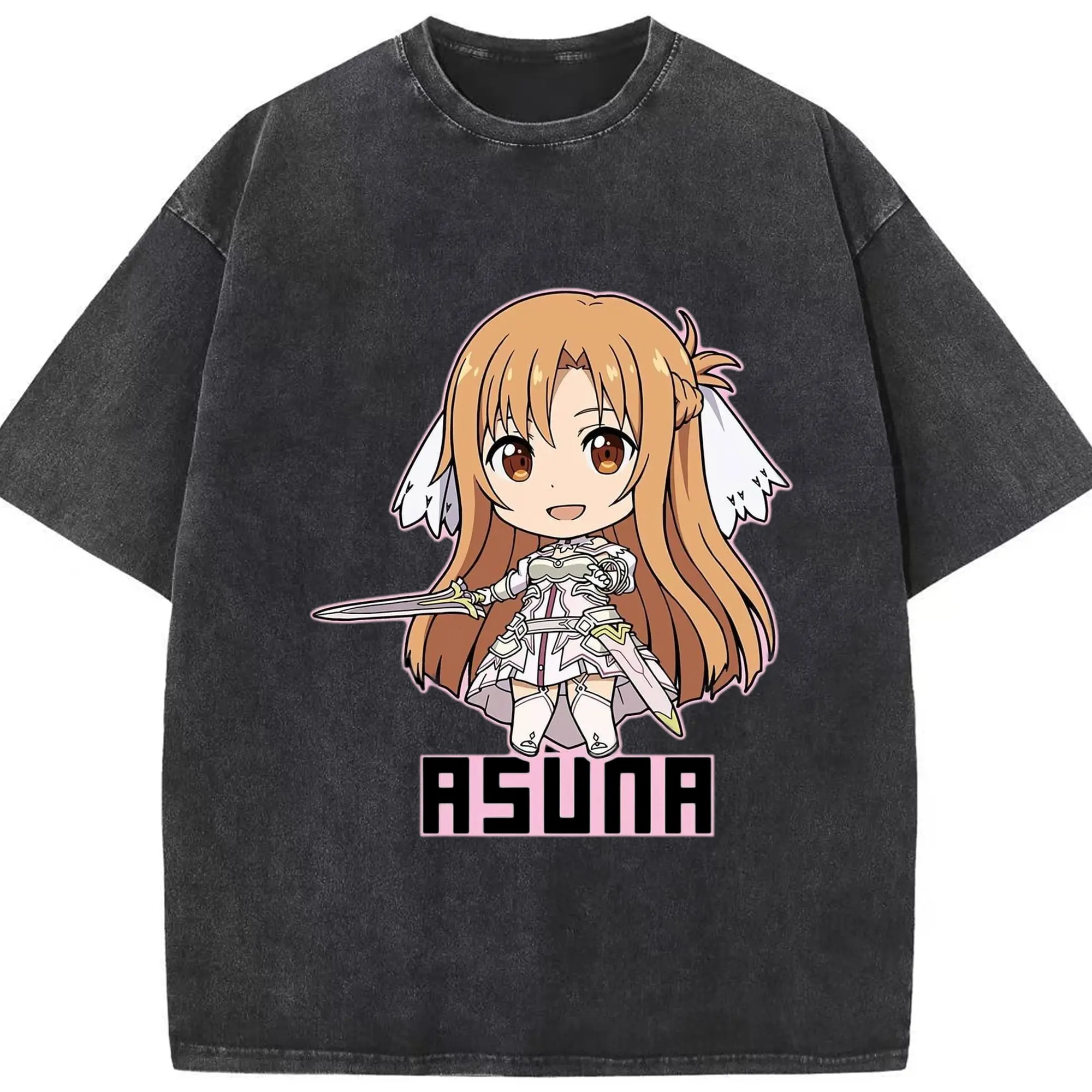 ソードアートオンライン アスナ - 綿100％ ヴィンテージ風 半袖Tシャツ ・ フロントプリント ・ 柔らか肌触り ・ 通気性 快適 ・ スポーツ カジュアル 外出用