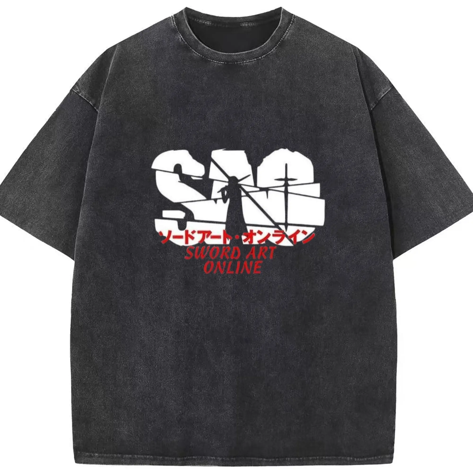 ソードアートオンライン シンプルロゴ - 綿100％ ヴィンテージ風 半袖Tシャツ ・ フロントプリント ・ 柔らか肌触り ・ 通気性 快適 ・ スポーツ カジュアル 外出用