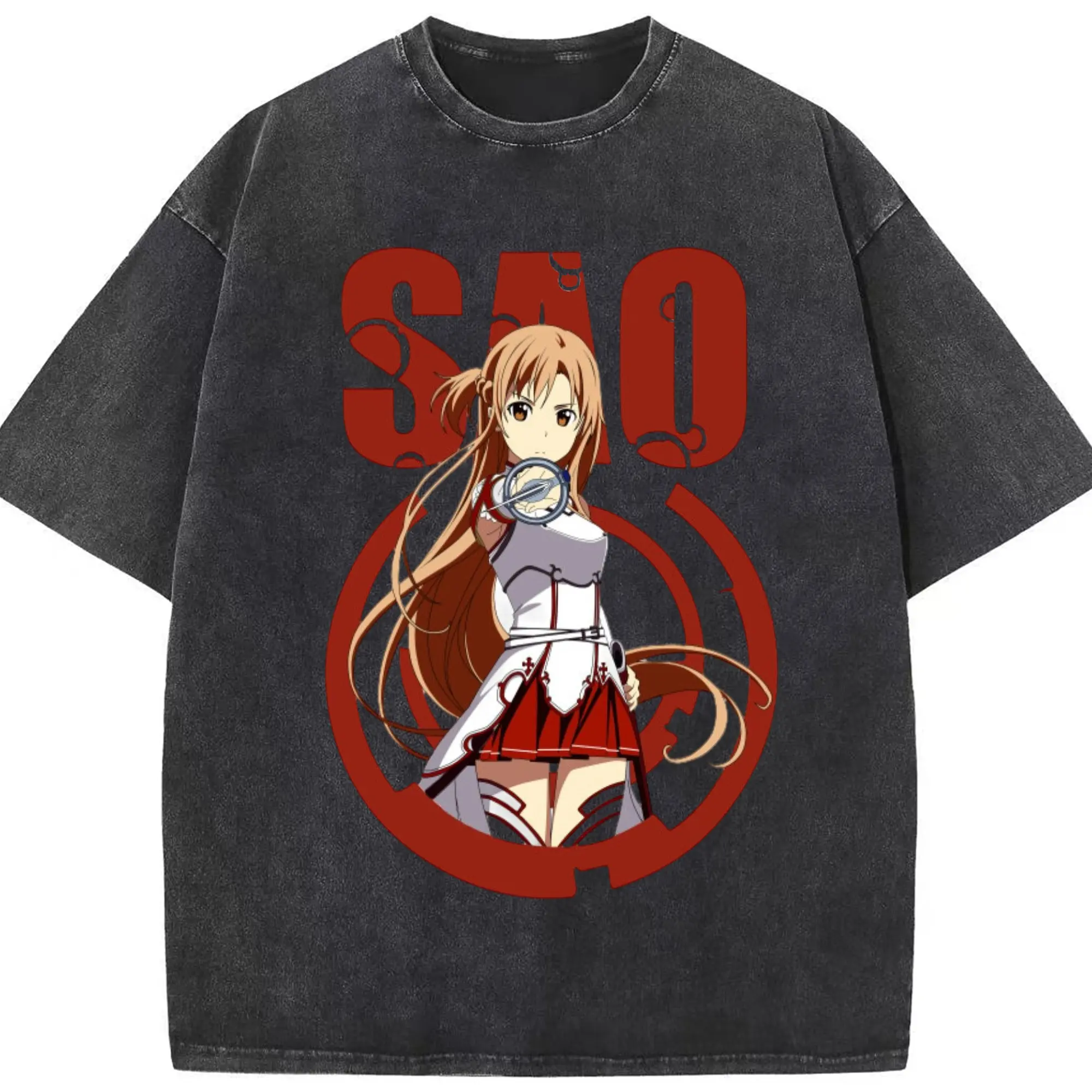 ソードアートオンライン SAOキャラ アスナ - 綿100％ ヴィンテージ風 半袖Tシャツ ・ フロントプリント ・ 柔らか肌触り ・ 通気性 快適 ・ スポーツ カジュアル 外出用