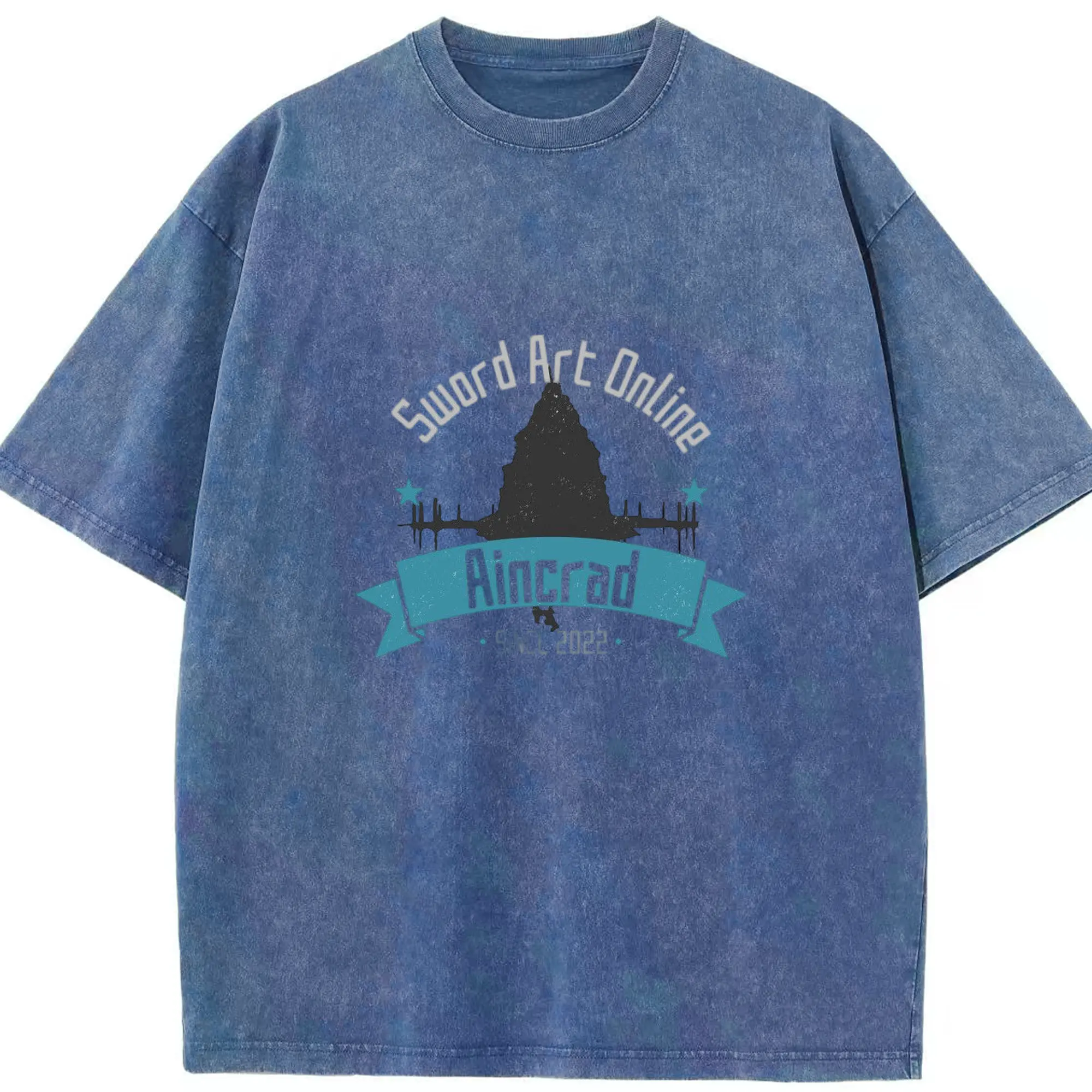 ソードアートオンライン SAO聖地巡礼特別限定 - 綿100％ ヴィンテージ風 半袖Tシャツ ・ フロントプリント ・ 柔らか肌触り ・ 通気性 快適 ・ スポーツ カジュアル 外出用