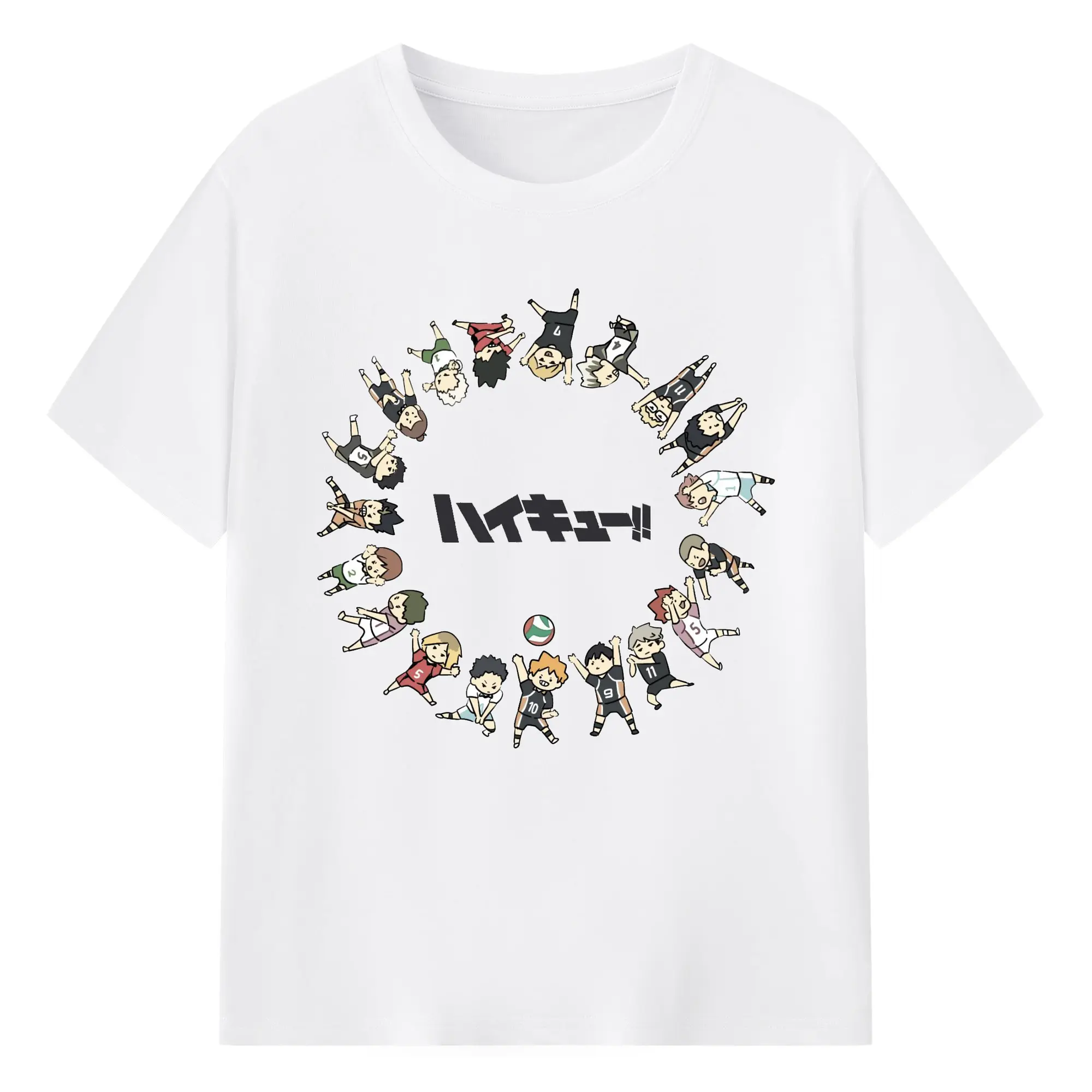 ハイキュー！！デフォルメキャラ全メンバー - 綿100％ 半袖Tシャツ ・ フロントプリント ・ 快適 通気性 ・ 日常使い 散歩 スポーツ用