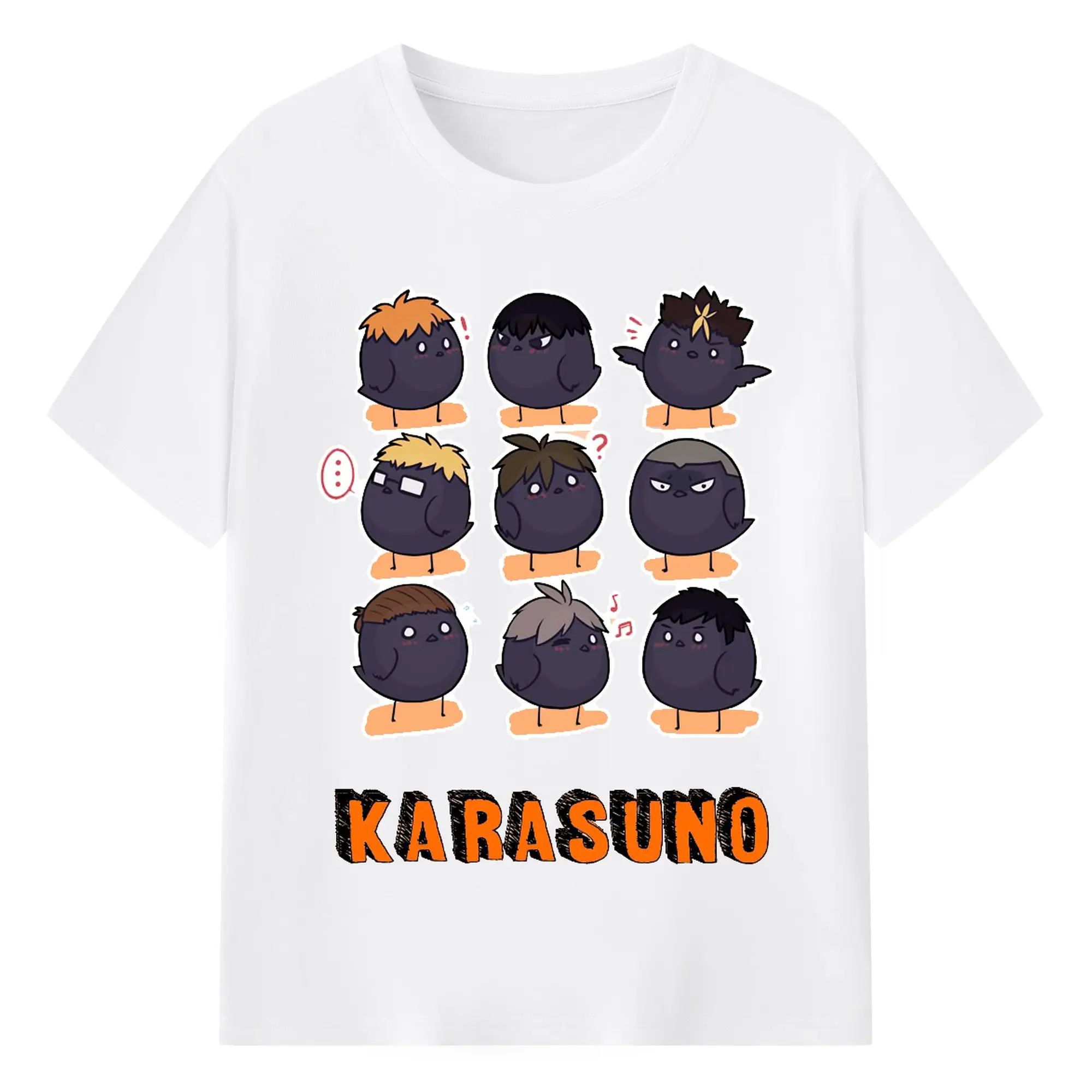 ハイキュー！！デフォルメ 烏野高校 全メンバー - 綿100％ 半袖Tシャツ ・ フロントプリント ・ 快適 通気性 ・ 日常使い 散歩 スポーツ用