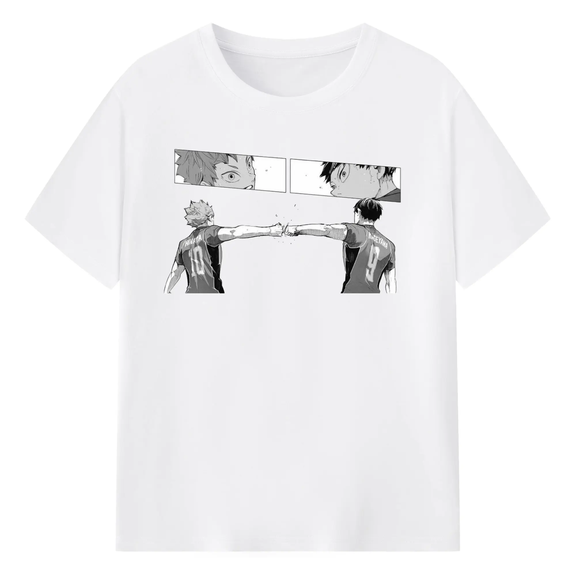 ハイキュー！！日向翔陽 影山飛雄 名場面 - 綿100％ 半袖Tシャツ ・ フロントプリント ・ 快適 通気性 ・ 日常使い 散歩 スポーツ用